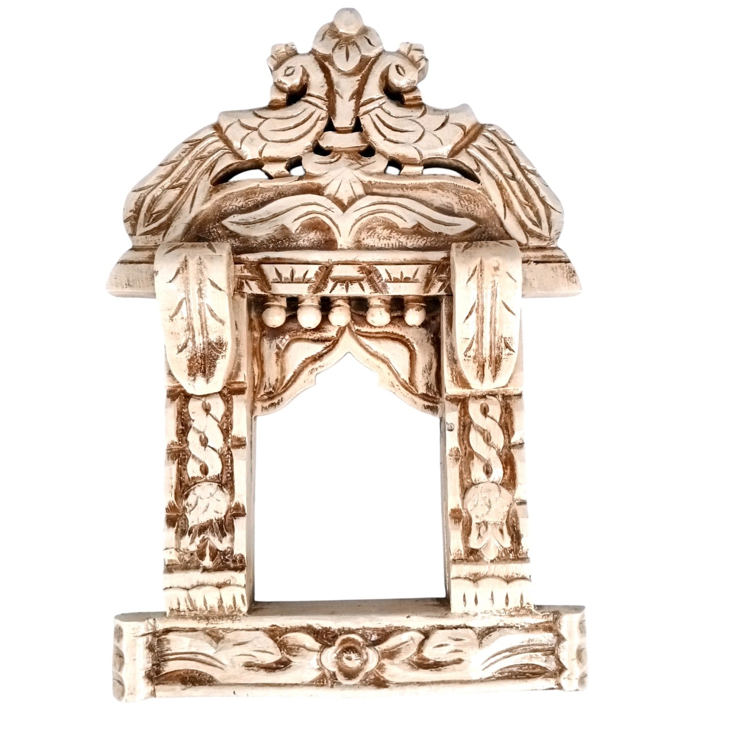 Wooden Jharokha Peacock Design | Decorative Wall Hanging Window Frame | Traditional Handcrafted Jharokha for Home Decor, Mirror, Photo Frame & Gifting - 18 Inch - Apkamart
