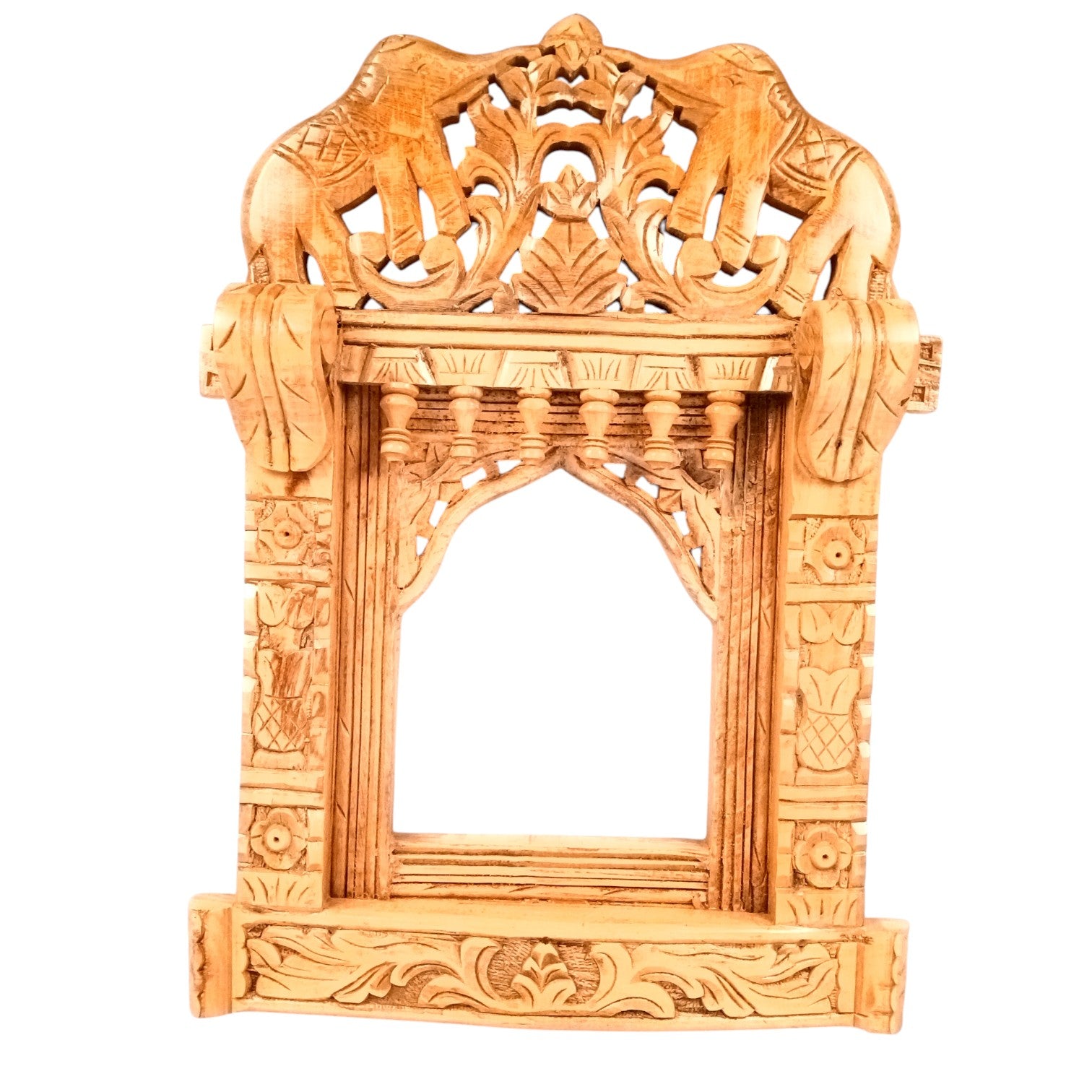 Elephant Jharokha Wooden Frame | Traditional Wall Hanging for Mirror & Photos | Decorative Ethnic Wall Art for Living Room, Bedroom & Home Decor - 27 Inch - Apkamart