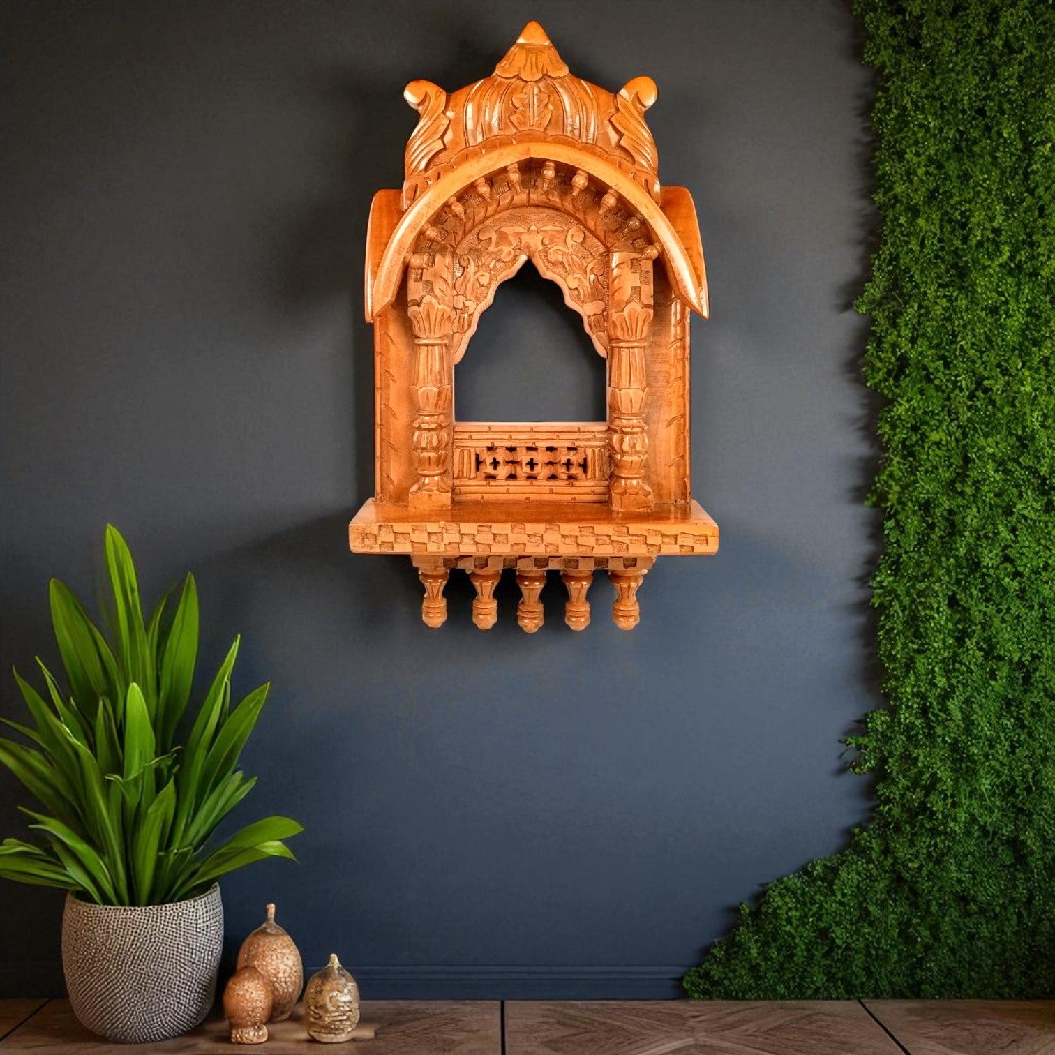 Wooden Jharokha Frame | Traditional Wall Hanging for Mirror & Photos | Decorative Ethnic Wall Art for Living Room,  Bedroom & Home Decor - 27 Inch - Apkamart