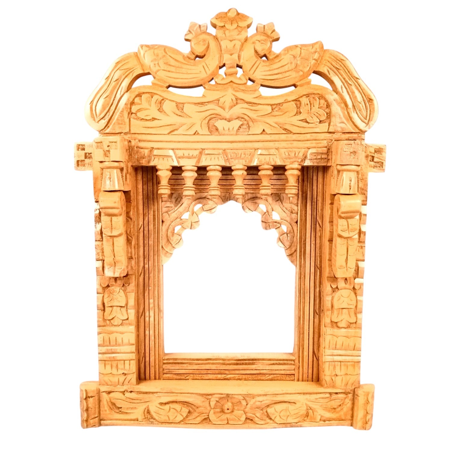 Peacock Jharokha Wooden Frame | Traditional Wall Hanging for Mirror & Photos | Decorative Home Decor for Living Room, Bedroom & Office - 27 Inch - Apkamart