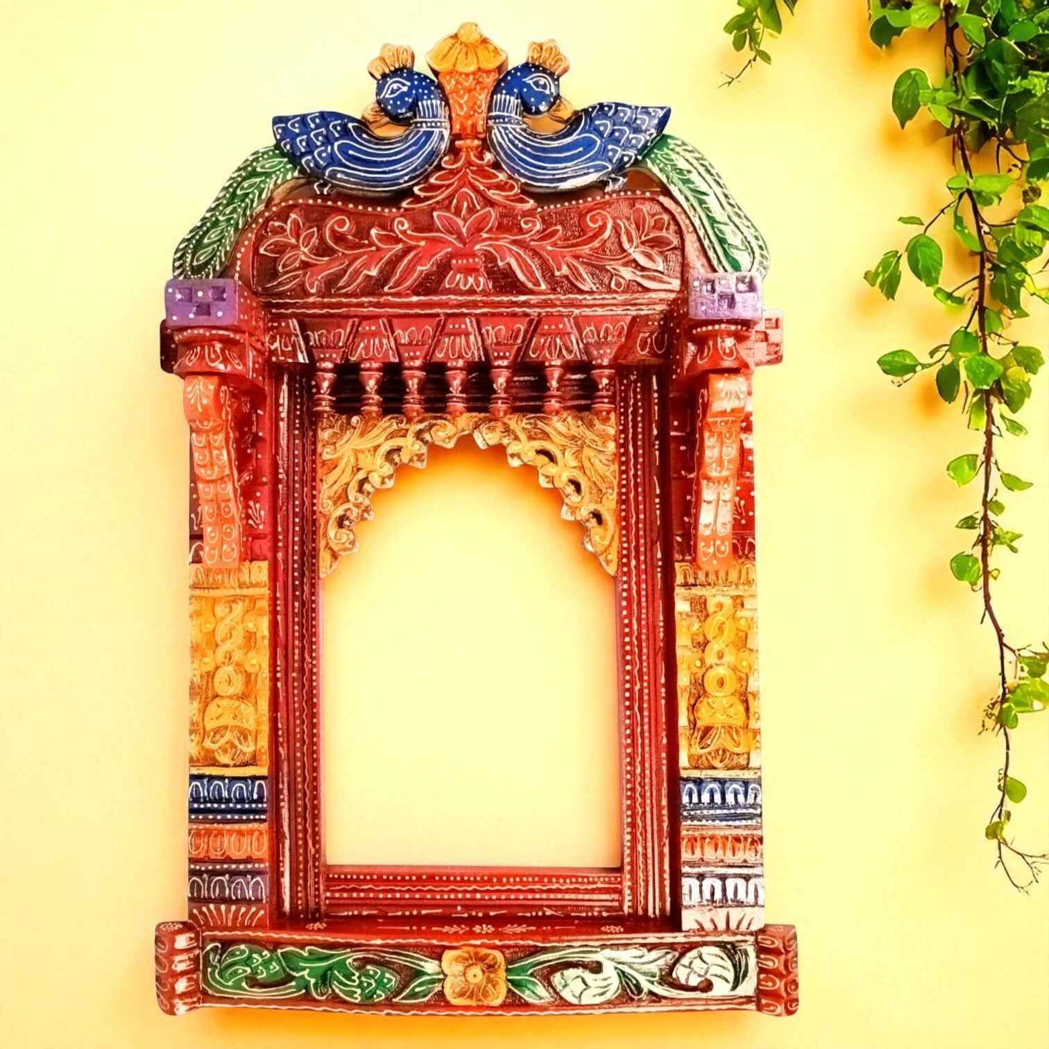 Wooden Jharokha for Mirror & Photo Frame | Traditional Rajasthani Wall Hanging | Ethnic Wooden Frame for Home Decor & Wall Decoration - 36 Inch - Apkamart