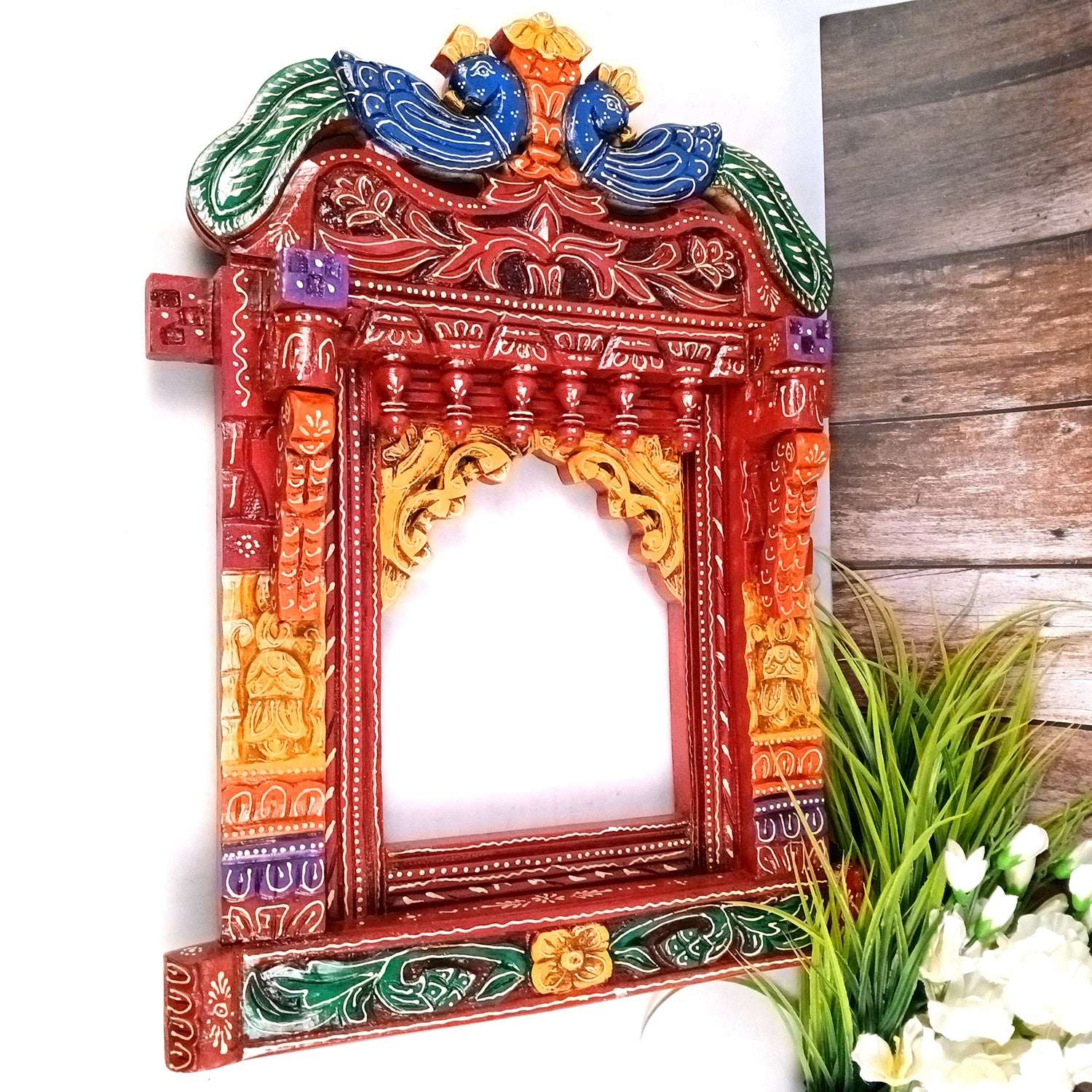 Jharokha Wall Hanging |Big Wooden Jharokha Window Frame Hangings - For Home, Wall Decor, Living room, Entrance Decoration & Gifts - 27 Inch - Aokamart