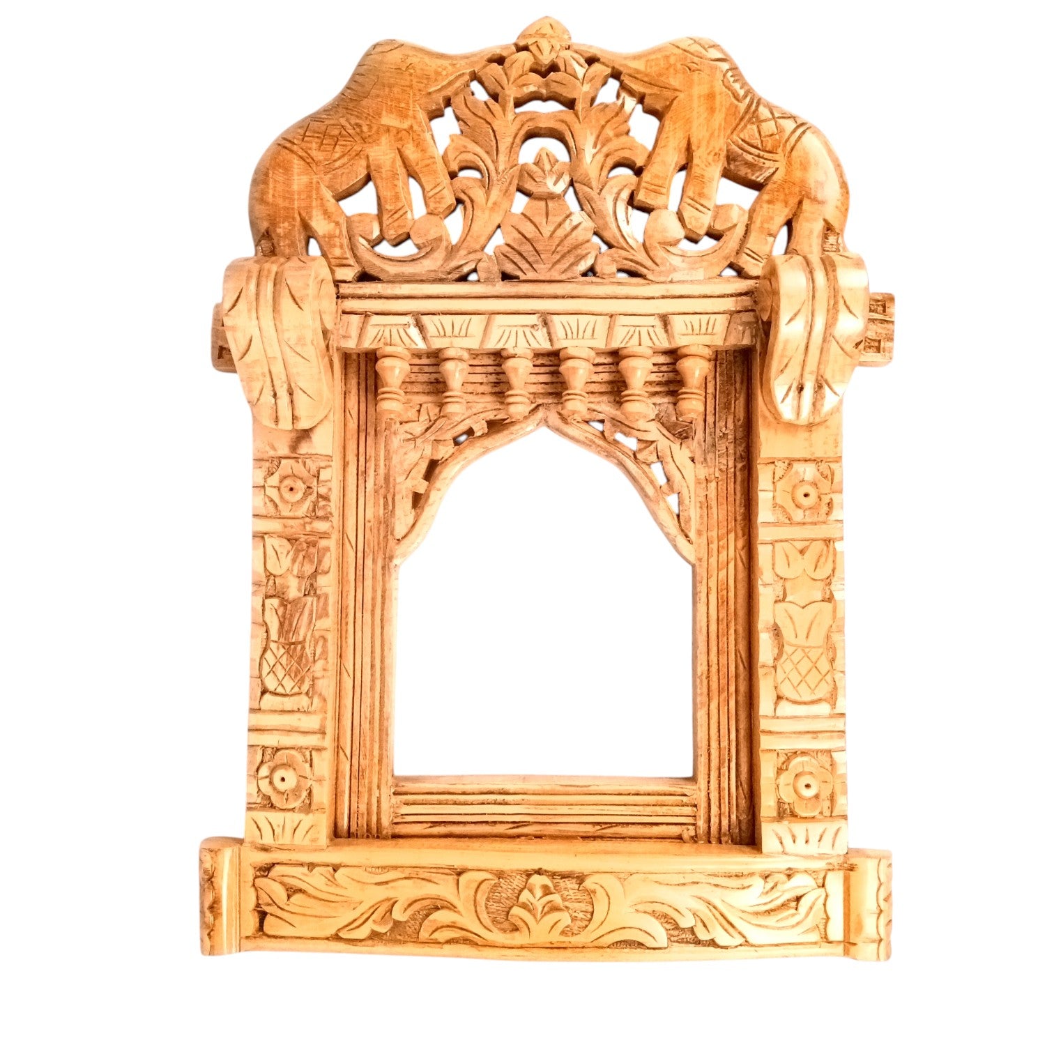 Elephant Jharokha Wooden Frame | Traditional Wall Hanging for Mirror & Photos | Decorative Ethnic Wall Art for Living Room,  Bedroom & Home Decor - 27 Inch - Apkamart