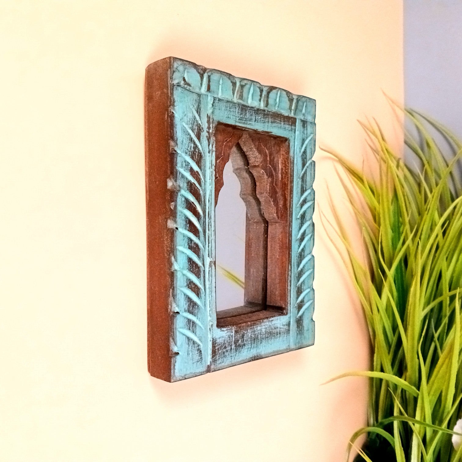 Wooden Jharokha | Traditional Wall Hanging Frame for Photos, Mirrors & Home Décor | Ethnic Wooden Jharokha for Living Room, Bedroom & Gifting - 7 Inch - Apkamart
