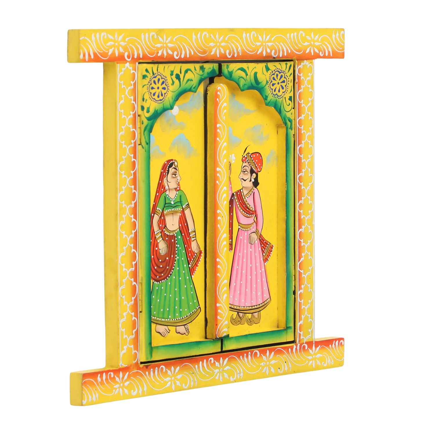 Wooden Window Jharokha Frame | Jharokha Wall Hanging With Opening Doors - For Home, Wall Decor, Living room, Entrance Decoration & Gifts - 16 Inch - Apkamart #Colour_Yellow
