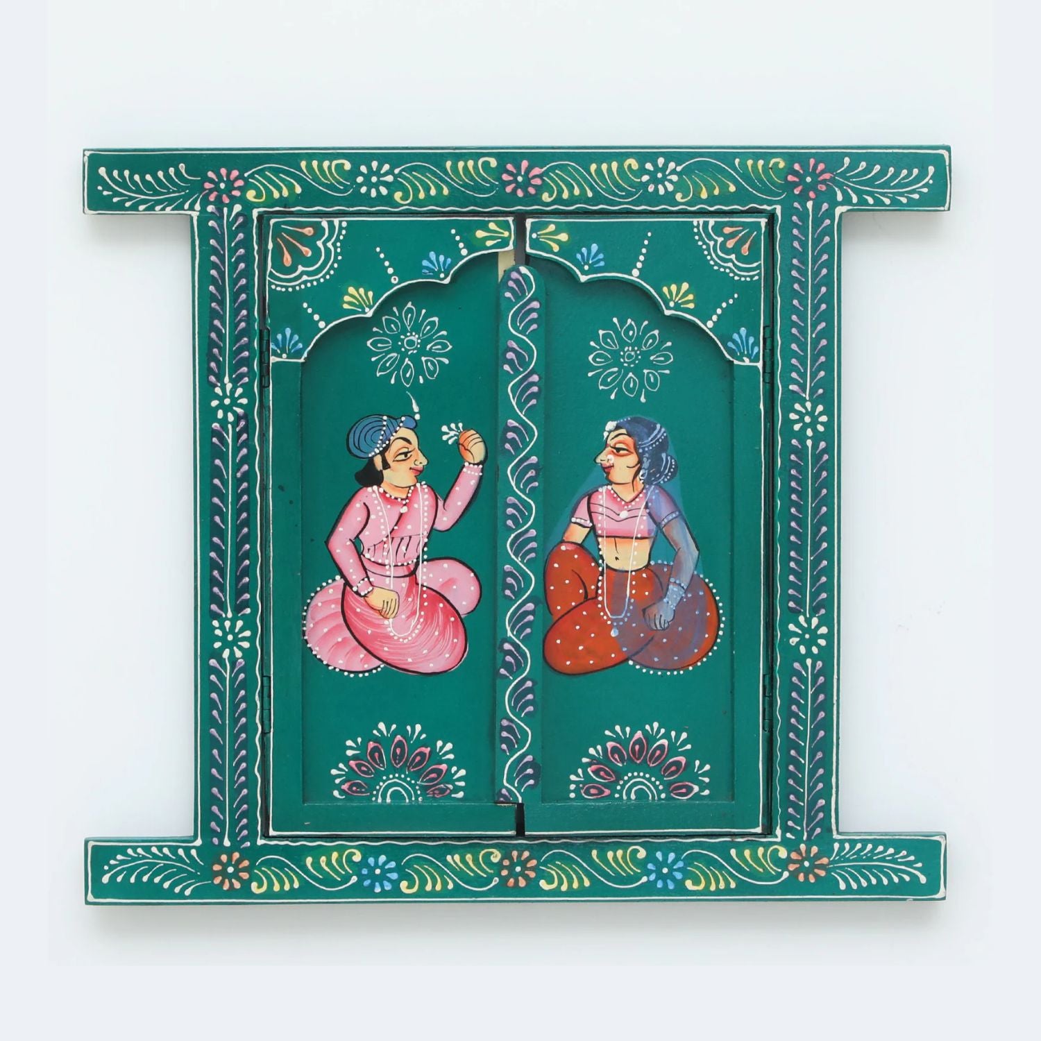 Wooden Window Jharokha Frame | Jharokha Wall Hanging With Opening Doors - For Home, Wall Decor, Living room, Entrance Decoration & Gifts - 16 Inch - Apkamart #Colour_Green