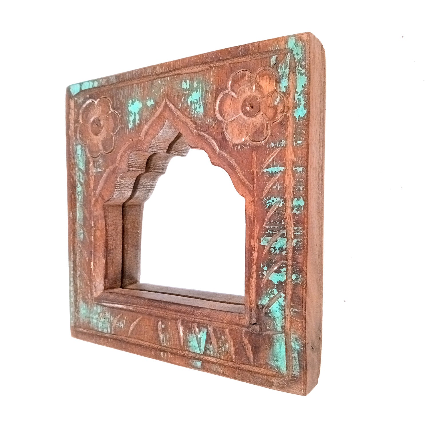 Wooden Jharokha Frame With Replaceable Mirror | Antique Finish Rustic Jharokha Carved in Solid Wood - For Wall Decor, Entrance, Living Room, Home Decor & Gifts - 7 Inch - Apkamart #Style_Design 3