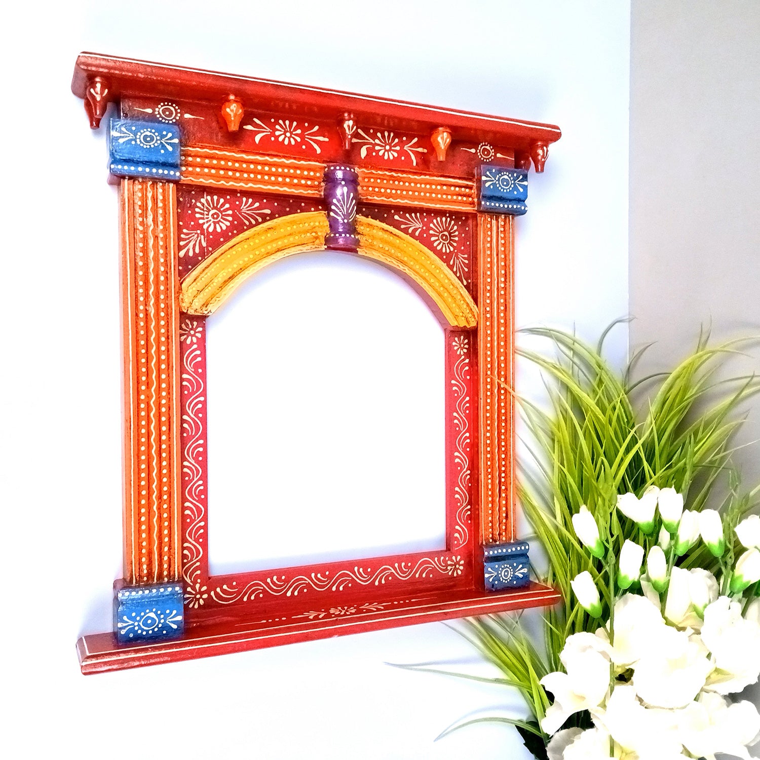 Jharokha Wall Hanging | Wooden Jharokha Frame Hangings - For Home, Wall Decor, Living room, Entrance Decoration & Gifts - 17 Inch (Wood, Brown) - Apkamart #Colour_Red