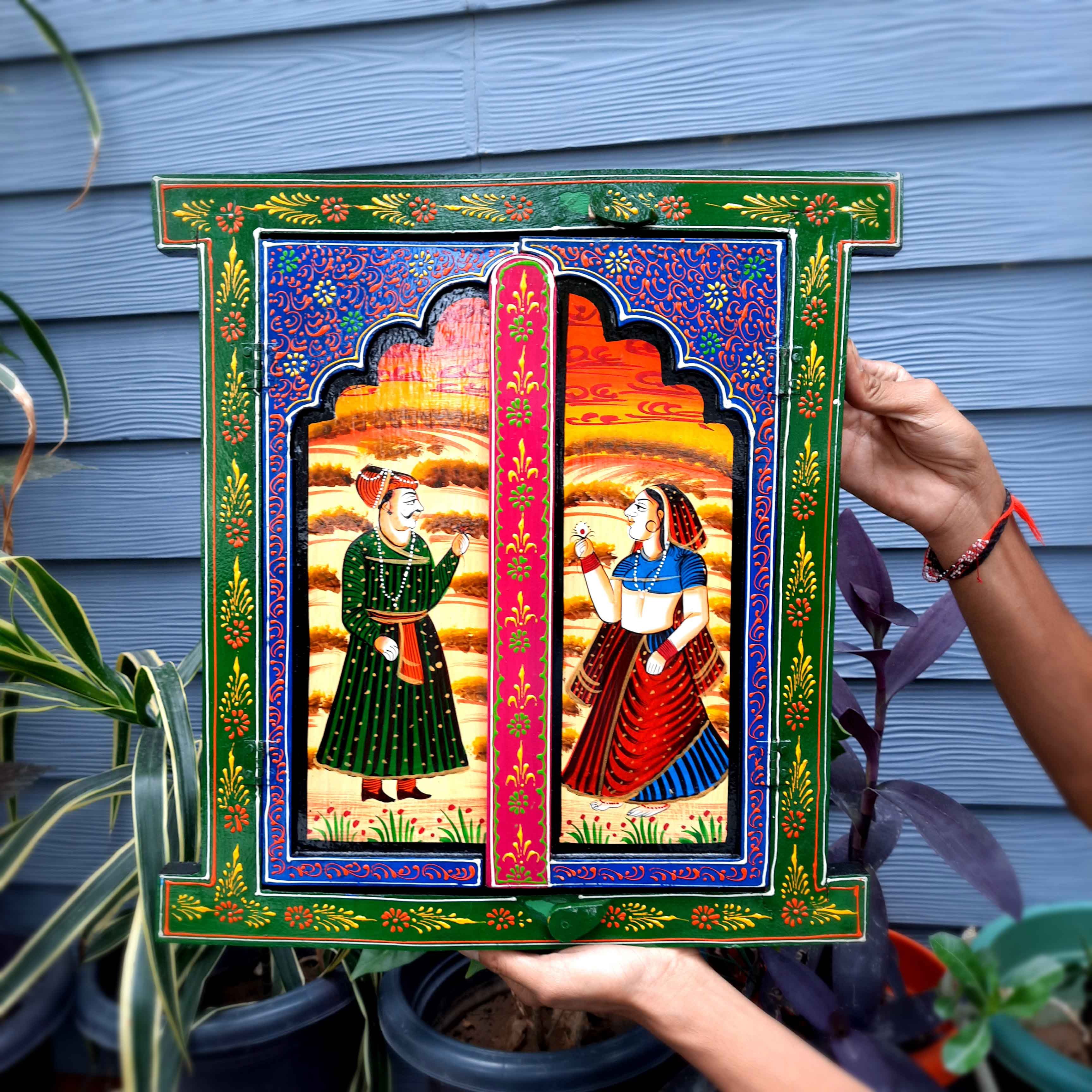 Wooden Jharokha Window Wall Hanging With Doors - For Wall Decor, Home Decor, Room Decor, Photo Frame and Gifts - 15 Inch - Apkamart