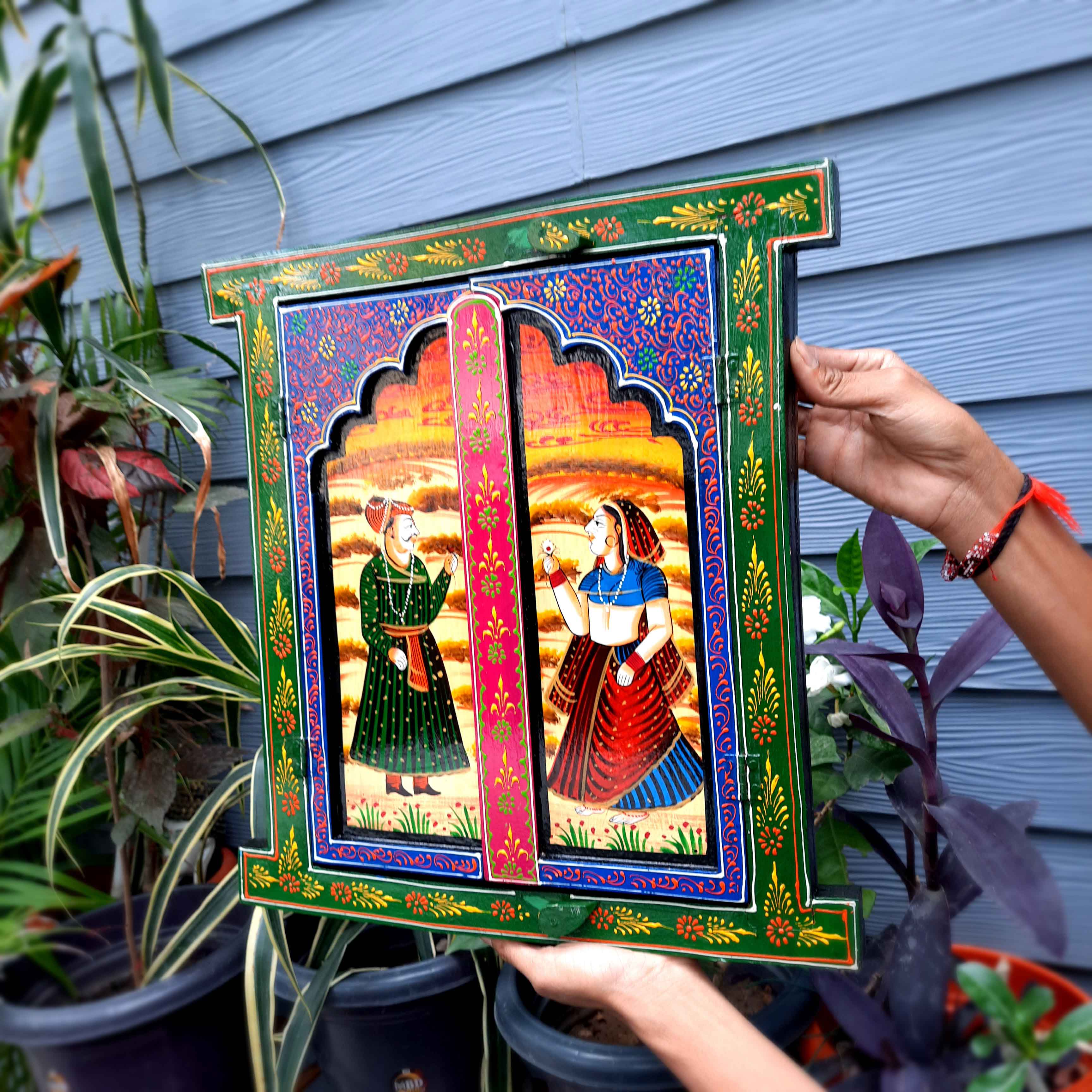 Wooden Jharokha Window Wall Hanging With Doors - For Wall Decor, Home Decor, Room Decor, Photo Frame and Gifts - 15 Inch - Apkamart