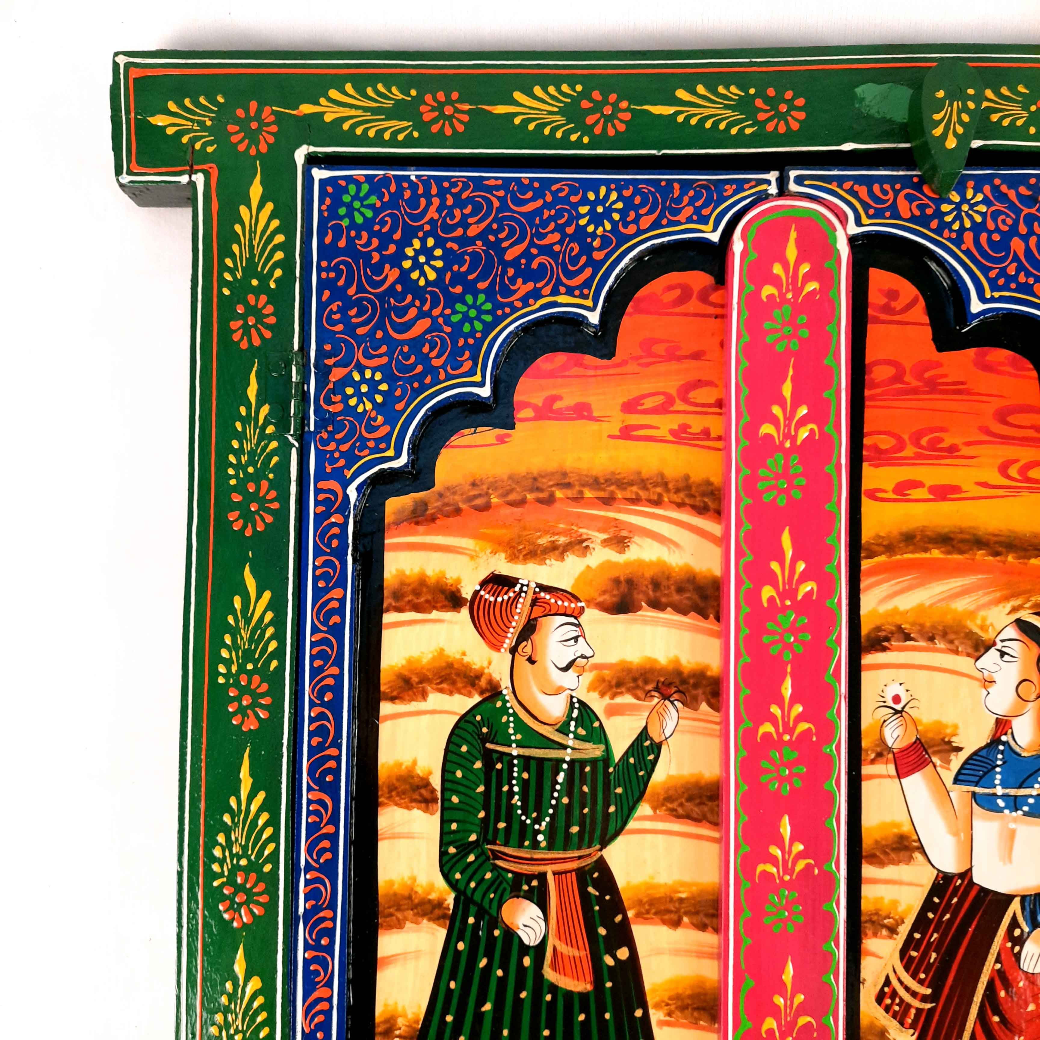 Wooden Jharokha Window Wall Hanging With Doors - For Wall Decor, Home Decor, Room Decor, Photo Frame and Gifts - 15 Inch - Apkamart