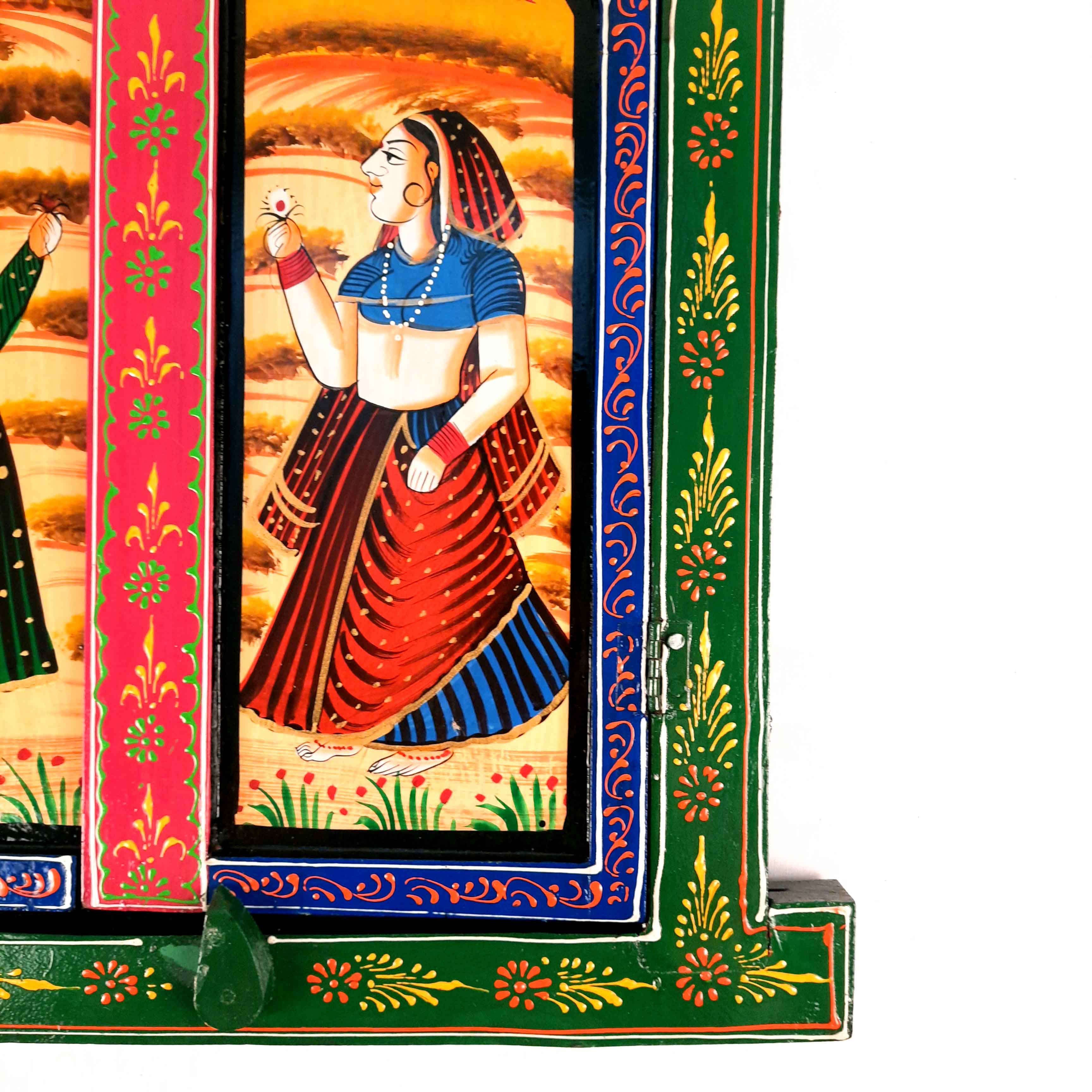 Wooden Jharokha Window Wall Hanging With Doors - For Wall Decor, Home Decor, Room Decor, Photo Frame and Gifts - 15 Inch - Apkamart