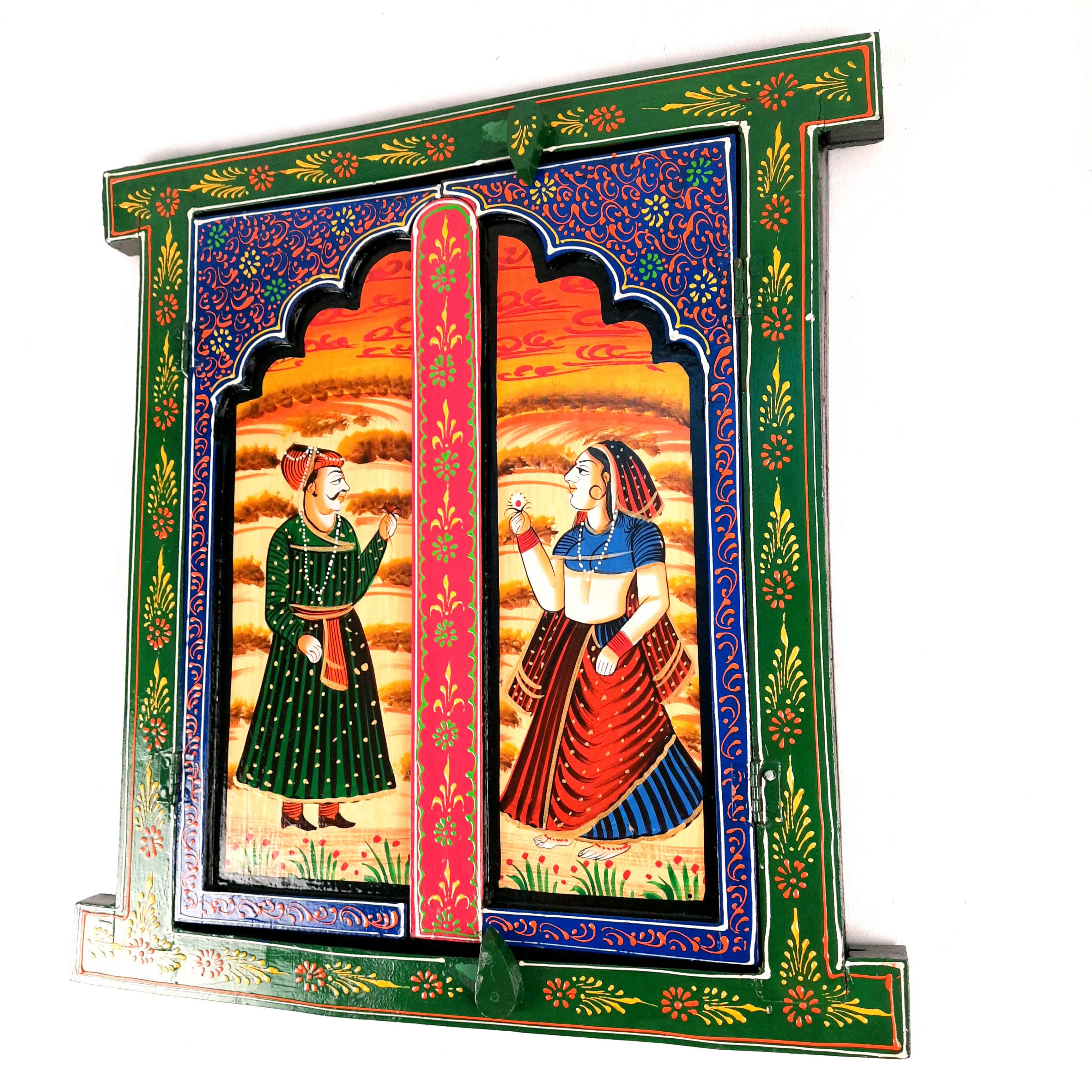 Wooden Jharokha Window Wall Hanging With Doors - For Wall Decor, Home Decor, Room Decor, Photo Frame and Gifts - 15 Inch - Apkamart