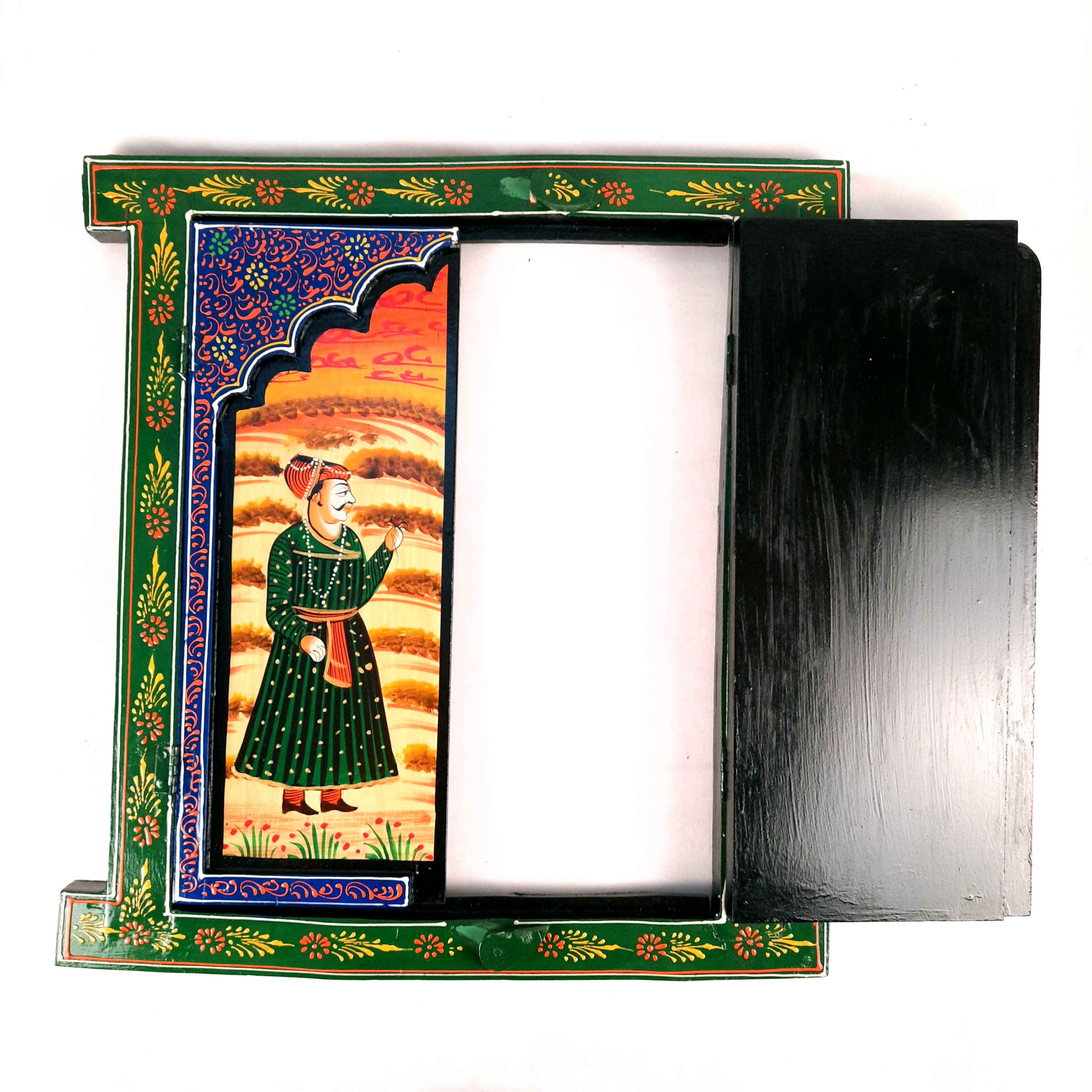 Wooden Jharokha Window Wall Hanging With Doors - For Wall Decor, Home Decor, Room Decor, Photo Frame and Gifts - 15 Inch - Apkamart