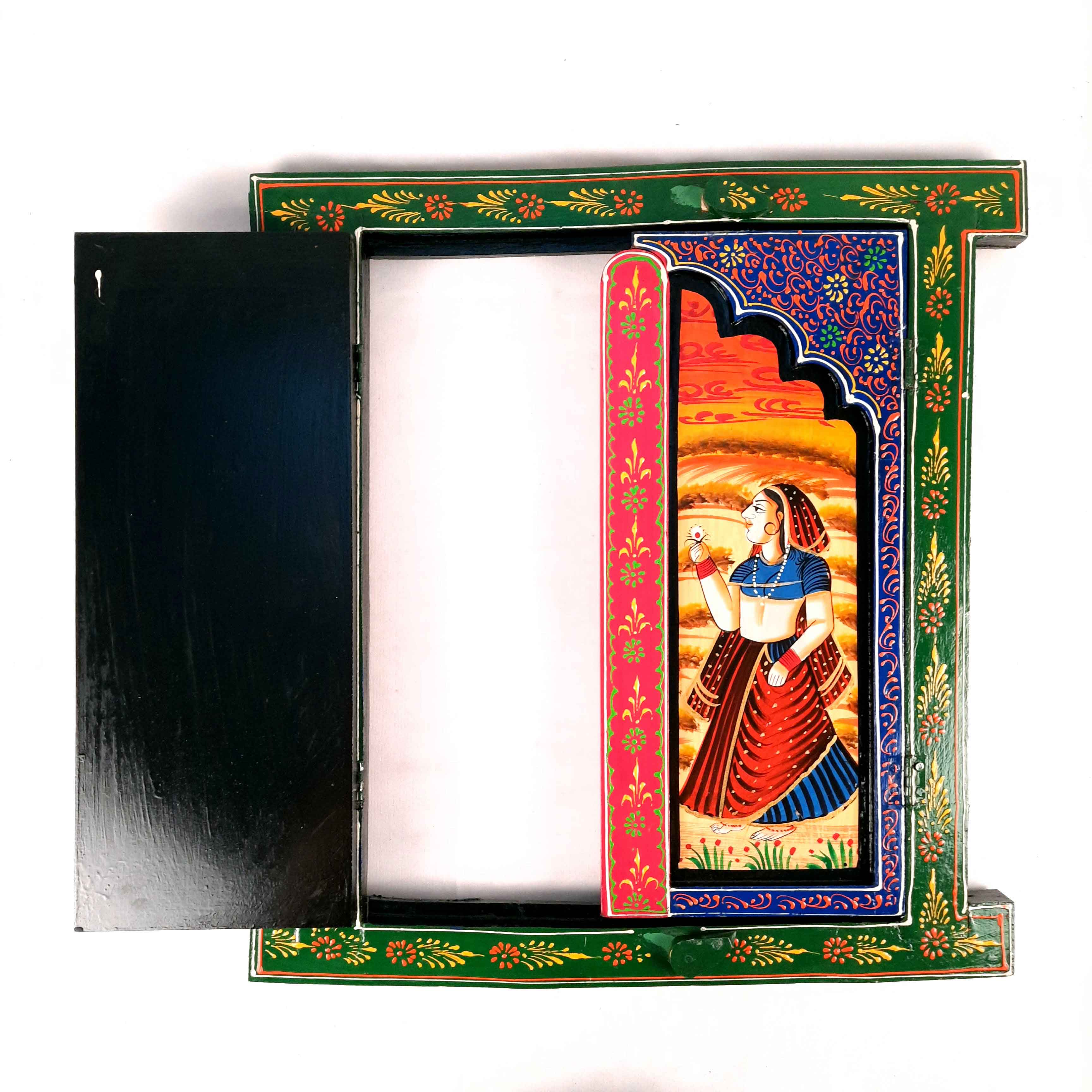 Wooden Jharokha Window Wall Hanging With Doors - For Wall Decor, Home Decor, Room Decor, Photo Frame and Gifts - 15 Inch - Apkamart