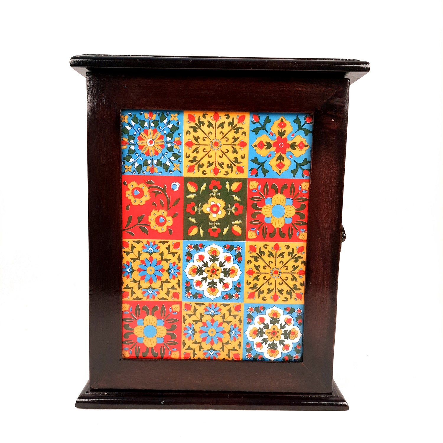 Key Holder Box With Ceramic Tiles | Wooden Wall Hanging Key Box Cabinet Stand - For Home, Office & Entrance Decor - Apkamart #Style_Design 2