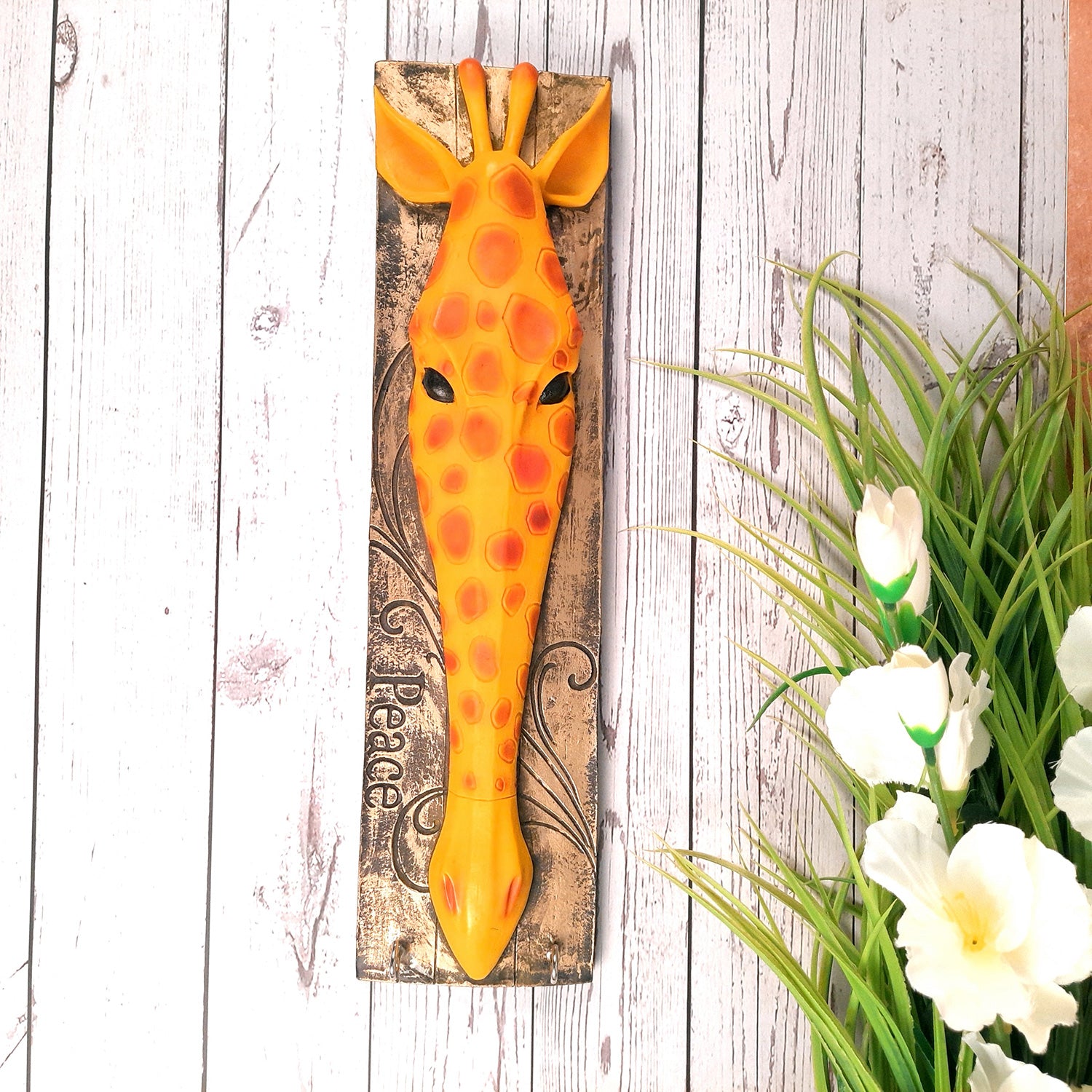 Key Holder Wall Hanging | Key Hook Hanger Stand - Giraffe Design| Keys Organizer - For Home, Entrance, Office Decor & Gifts - 16 Inch (2 Hooks)