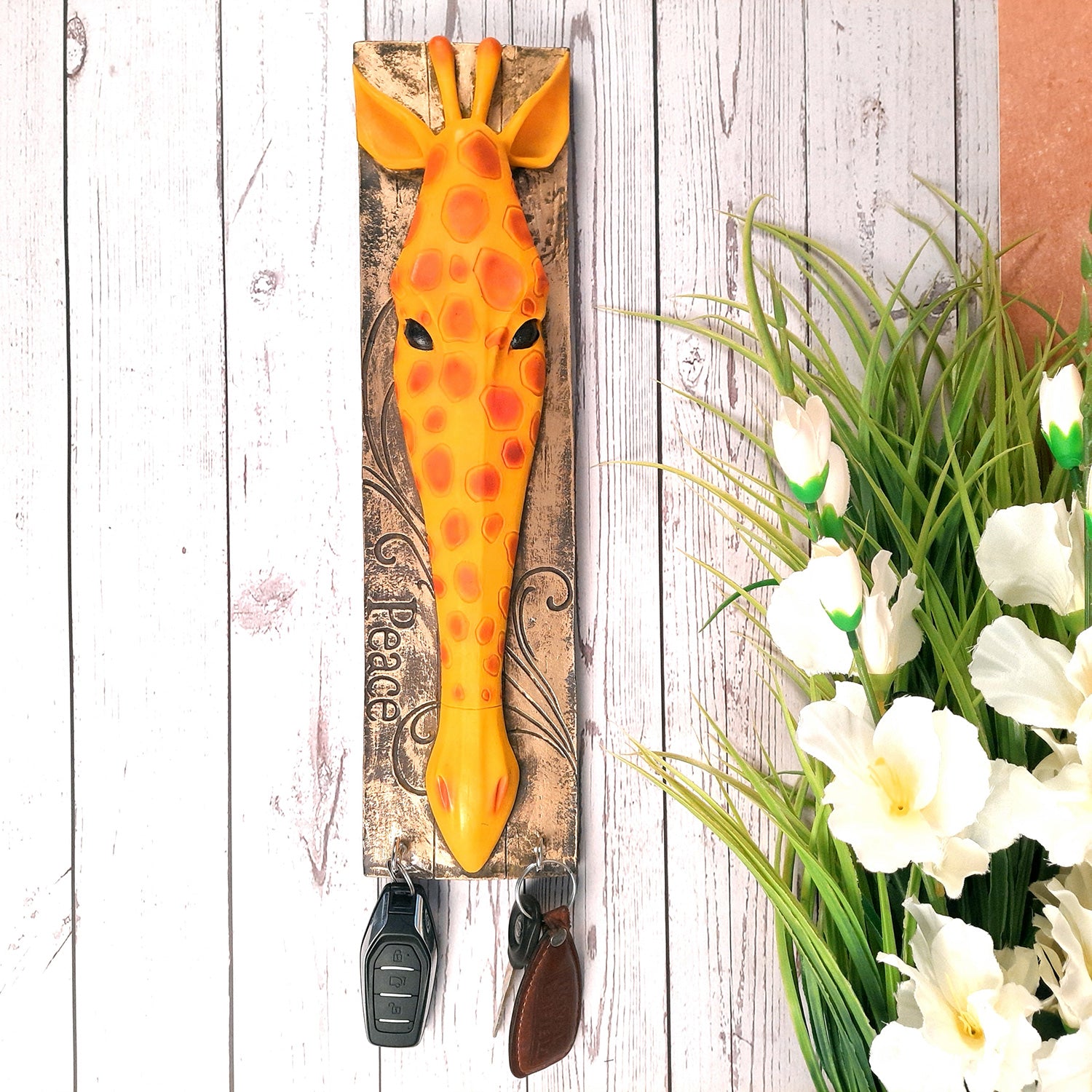 Key Holder Wall Hanging | Key Hook Hanger Stand - Giraffe Design| Keys Organizer - For Home, Entrance, Office Decor & Gifts - 16 Inch (2 Hooks)