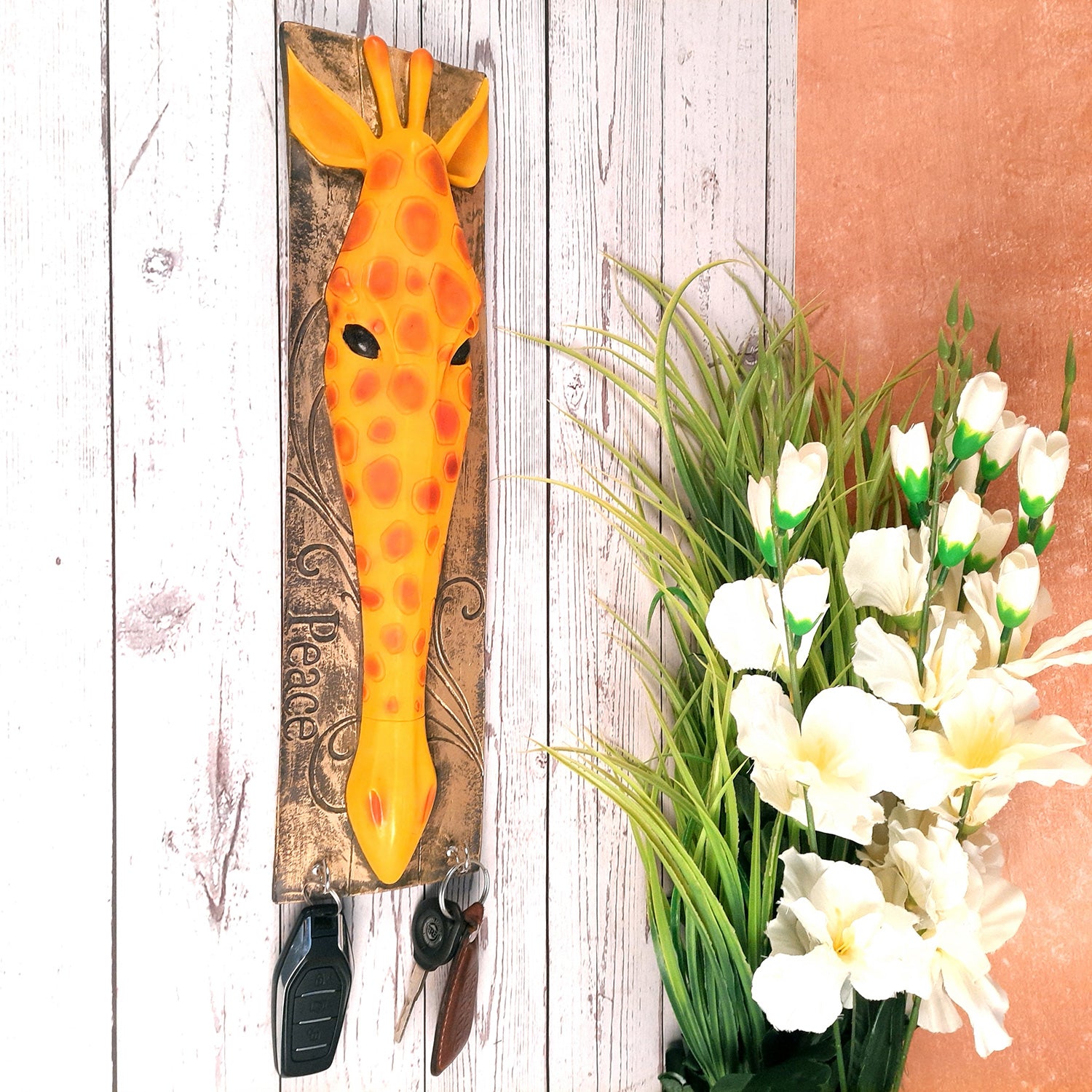 Key Holder Wall Hanging | Key Hook Hanger Stand - Giraffe Design| Keys Organizer - For Home, Entrance, Office Decor & Gifts - 16 Inch (2 Hooks)