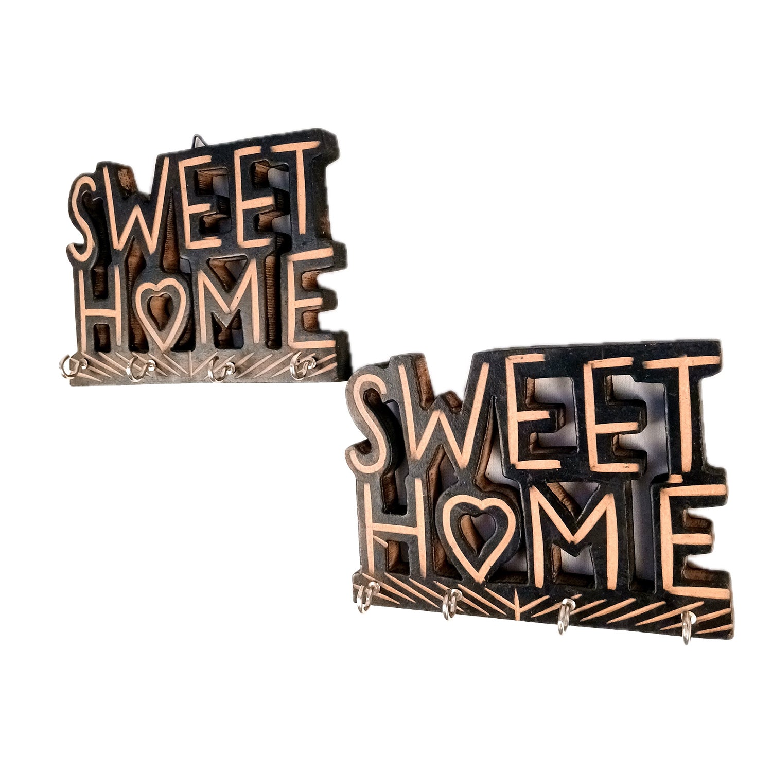 Key Holder Wall Hanging | Key Hook Stand Sweet Home Design | Keys Organizer - For Home, Entrance, Office Decor & Gifts - 7 Inch (8 Hooks) (Pack Of 2) - Apkamart