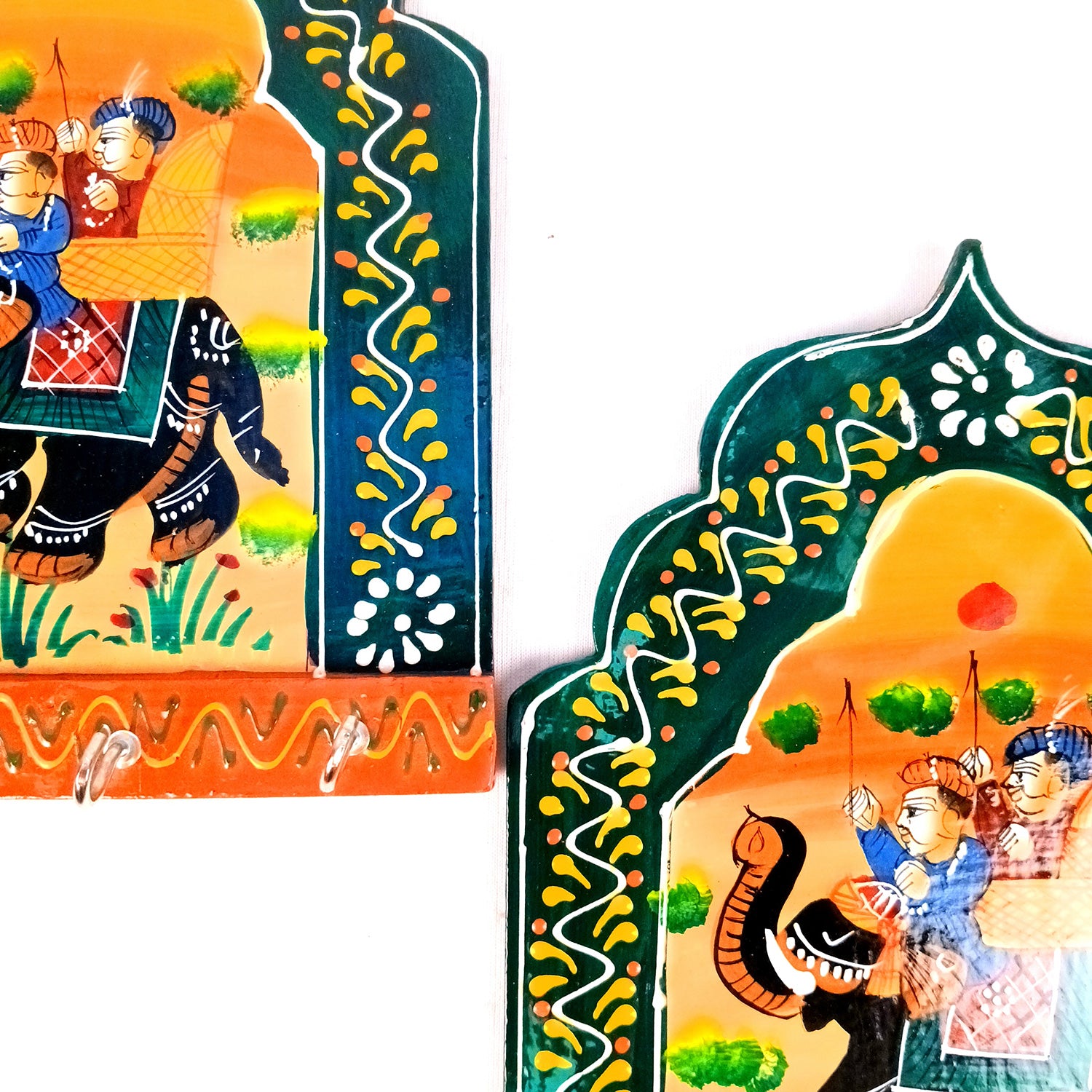 Key Holder Wall Hanging | Key Stand With 4 Hooks | Keys Organizer - For Home, Entrance, Office Decor & Gifts - 9 Inch (Wood, Green ) (Pack of 2) - Apkamart