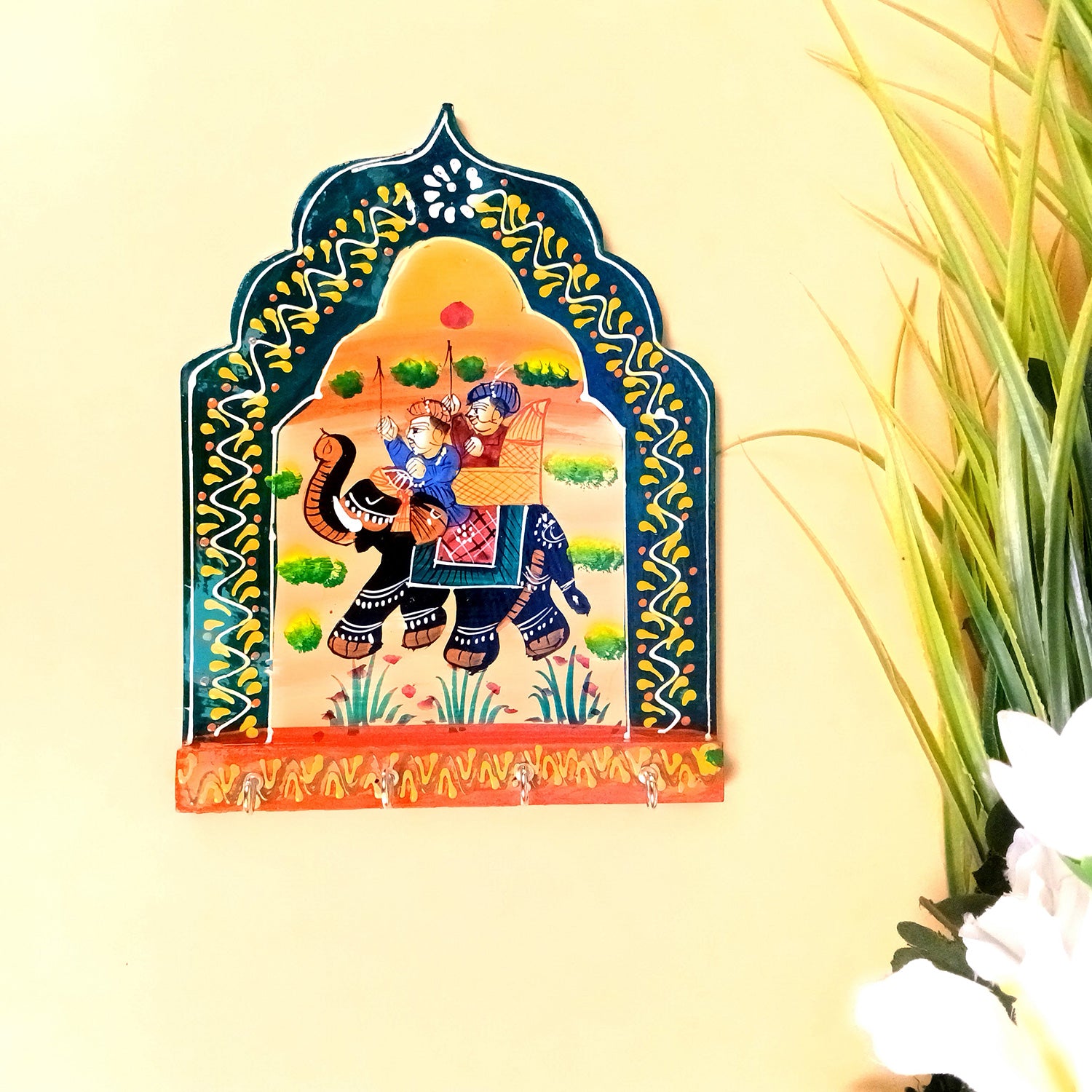 Key Holder Wall Hanging | Key Stand With 4 Hooks | Keys Organizer - For Home, Entrance, Office Decor & Gifts - 9 Inch (Wood, Green ) (Pack of 2) - Apkamart