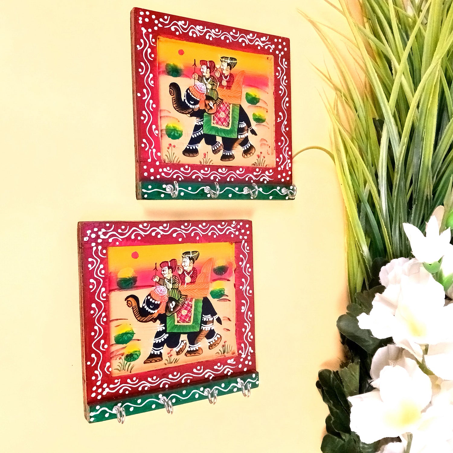 Key Holder Stands With 4 Hooks | Keys Hook Hangers | Keys Organizer - For Home, Entrance, Office Decor & Gifts - 6 Inch (Pack of 2) - Apkamart