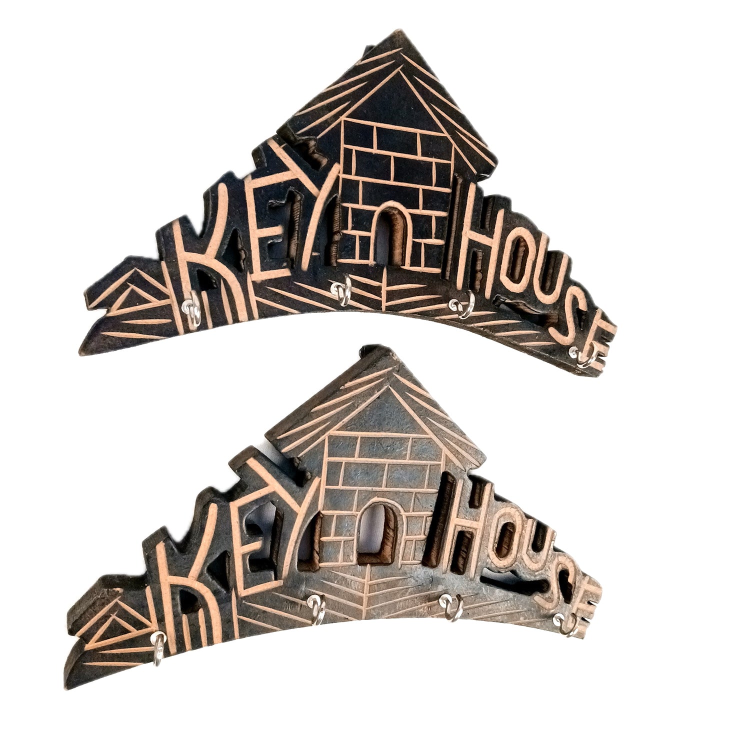 Key Hook Wall Decor | Key Holder Stand Key House Design| Key Hanger Organiser - For Home, Entrance, Office Decor & Gifts - 10 Inch (8 Hooks) (pack Of 2) - Apkamart