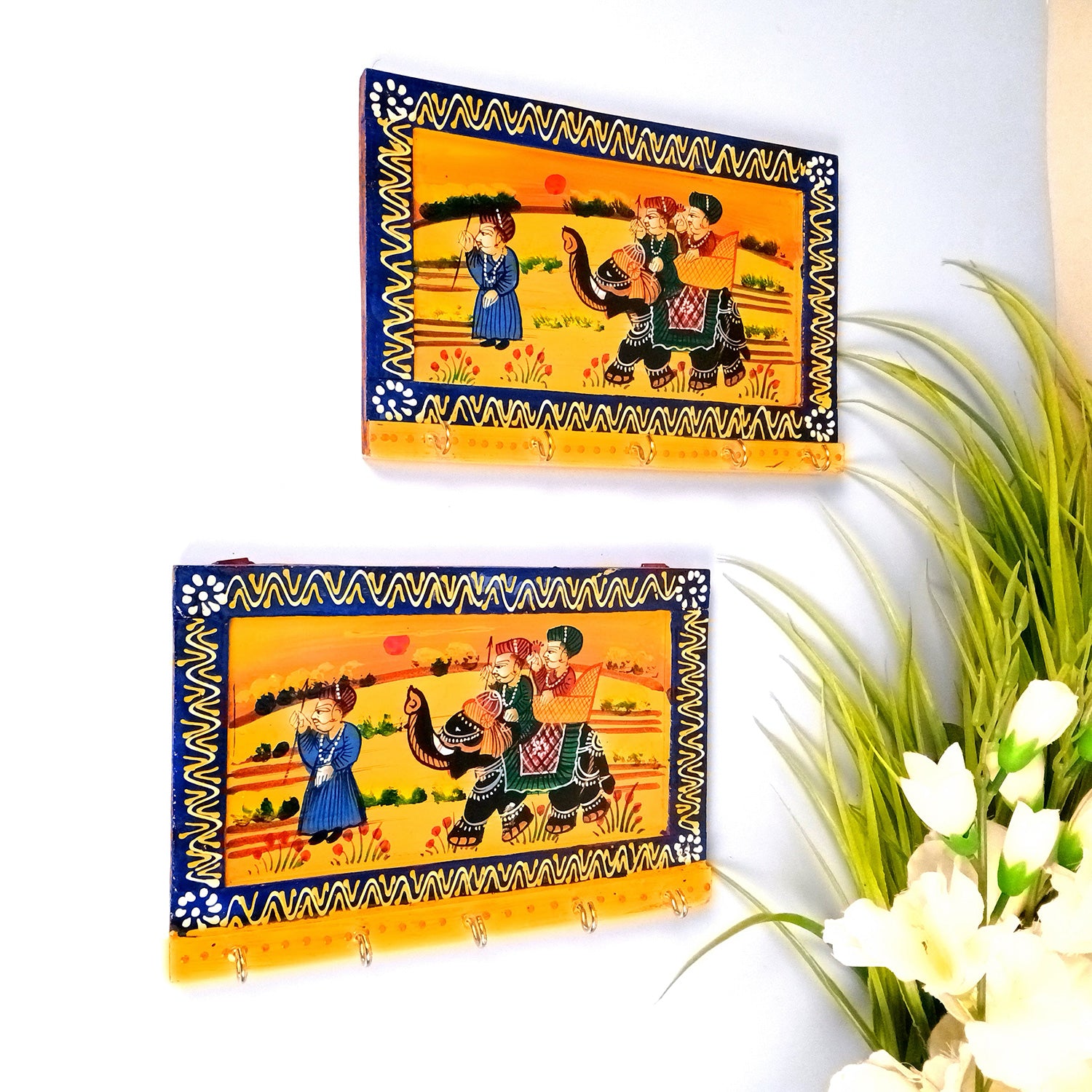 Key Holder Wall Decor | Key Organizer Stand With 5 Hooks | Key Hook Hanger Wall Mount - For Home, Entrance, Office Decor & Gifts - 9 Inch (Pack of 2) - Apkamart