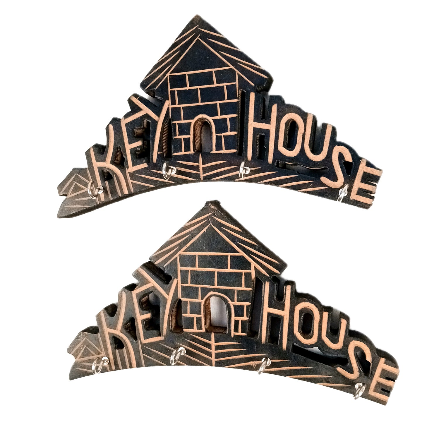 Key Hook Wall Decor | Key Holder Stand Key House Design| Key Hanger Organiser - For Home, Entrance, Office Decor & Gifts - 10 Inch (8 Hooks) (pack Of 2) - Apkamart