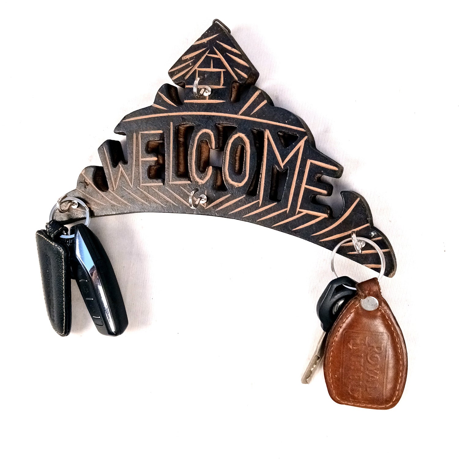 Key Hook Wall Decor | Key Holder Stand Welcome Design| Key Hanger Organiser - For Home, Entrance, Office Decor & Gifts - 10 Inch (4 Hooks) - Apkamart