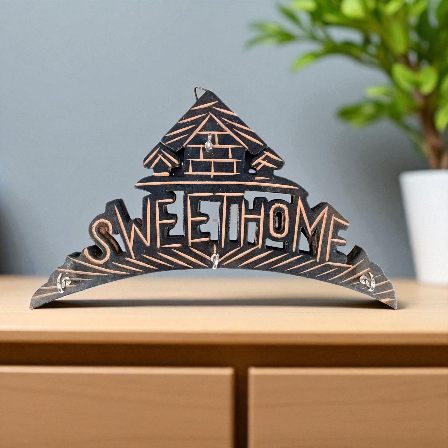 Key Hook Wall Decor | Key Holder Stand Sweet Home Design Combo| Key Hanger Organiser - For Home, Entrance, Office Decor & Gifts - 10 Inch (8 Hooks) (Pack Of 2) - Apkamart