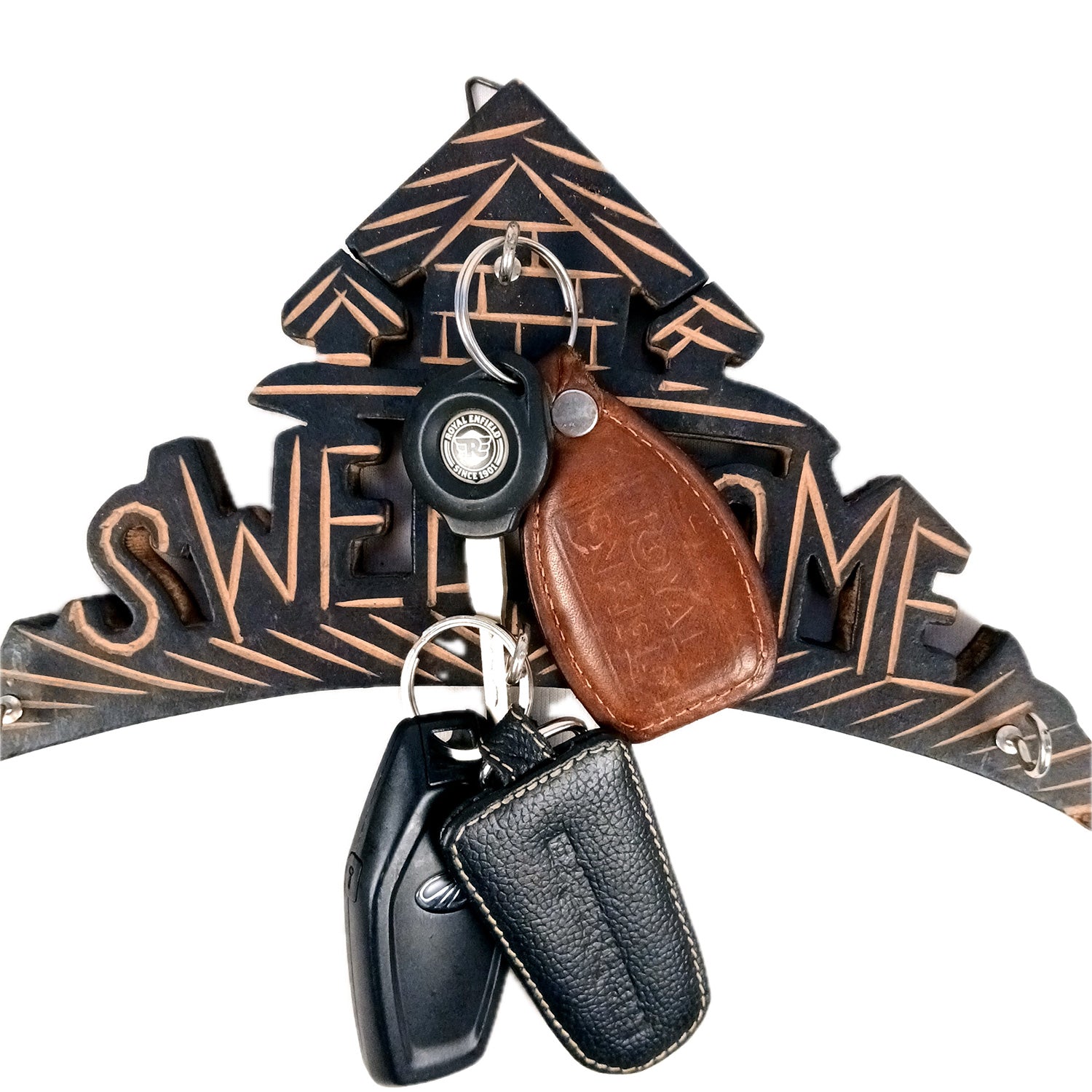 Key Hook Wall Decor | Key Holder Stand Sweet Home Design | Key Hanger Organiser - For Home, Entrance, Office Decor & Gifts - 10 Inch (4 Hooks) - Apkamart