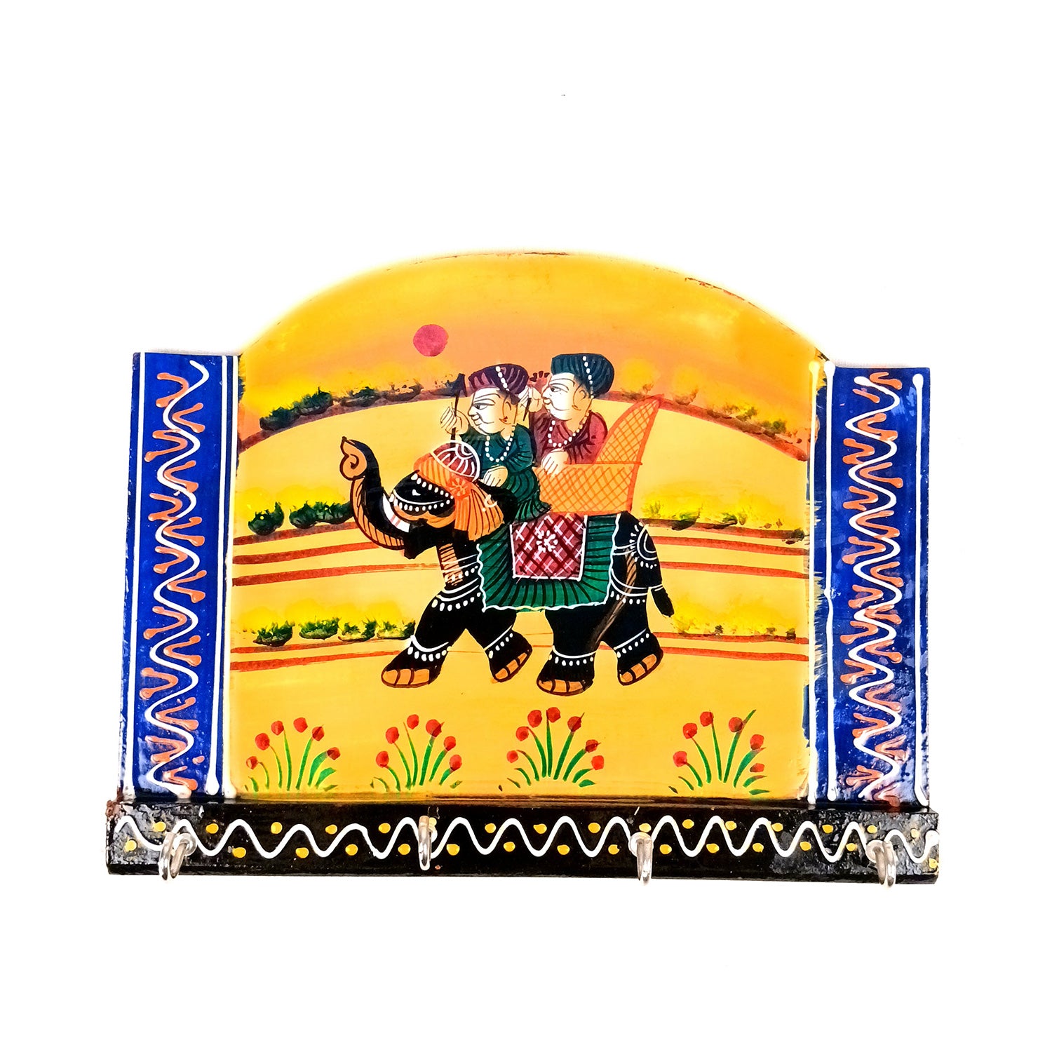 Key Holder Wall Hanging | Handpainted Key Hook Stand With _ Hooks | Keys Organizer - For Home, Entrance, Office Decor & Gifts - 9 Inch (Pack of 2) - Apkamart