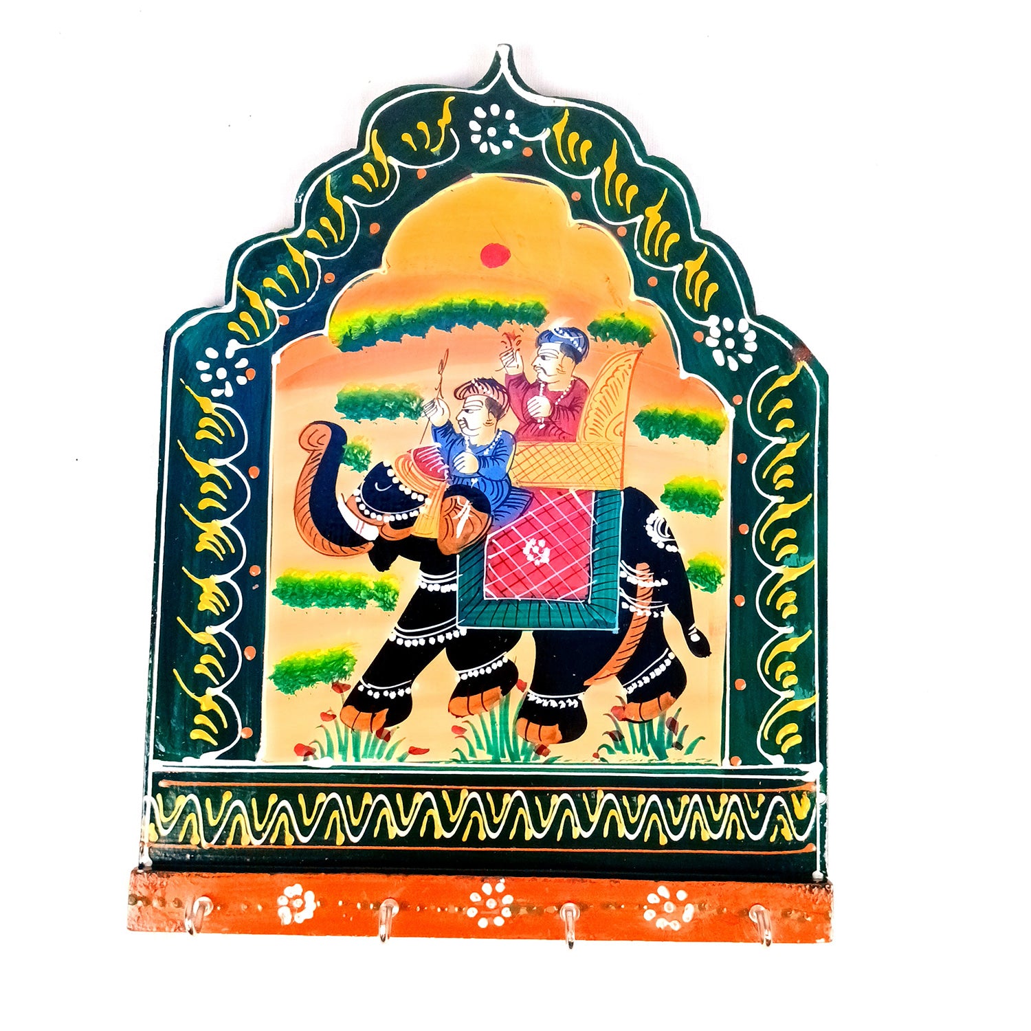 Key Hook Wall Decor | Handpainted Key Holder Stand With 4 Hooks | Key Organiser - For Home, Entrance, Office Decor & Gifts - 12 Inch - Apkamart #Style_Design 1