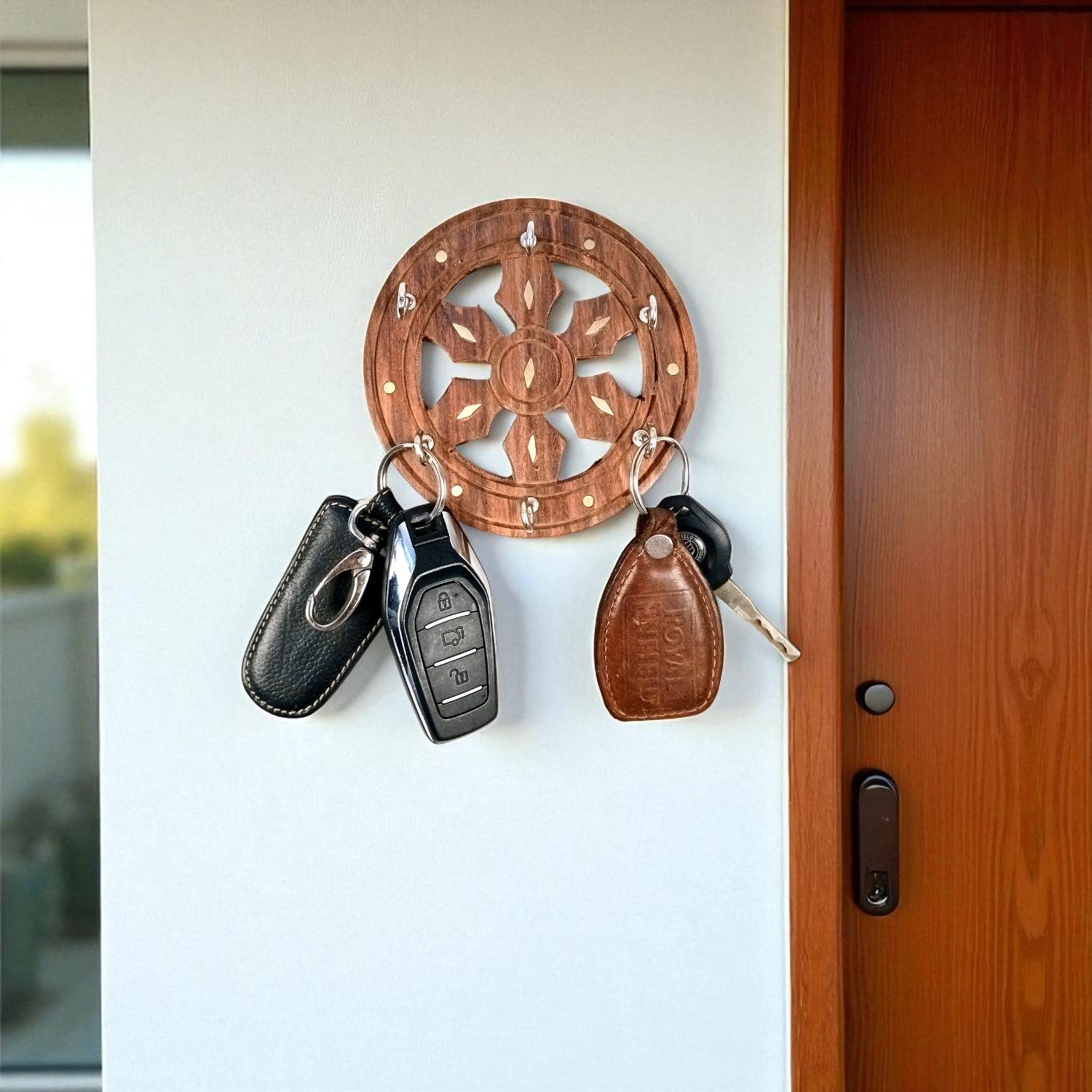 Key Holder Wall Decor | Key Hanging Organizer Stand| Key Hook Hanger Wall Mount - For Home, Entrance, Office Decor & Gifts - 6 Inch (16 Hooks) (Set Of 3) - Apkamart