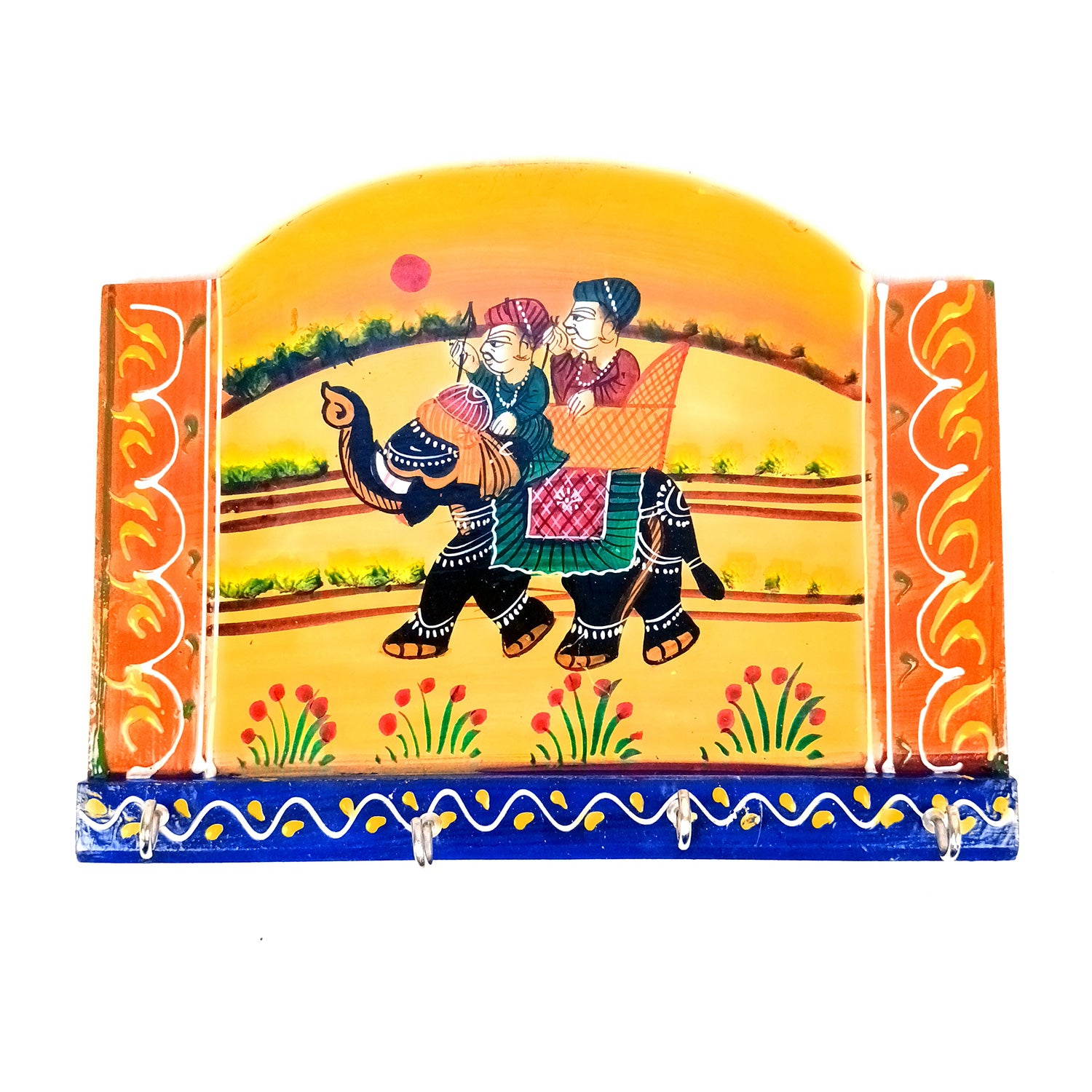 Key Holder Wall Hanging | Handpainted Key Hook Stand With 4 Hooks | Keys Organizer - For Home, Entrance, Office Decor & Gifts - 9 Inch (Pack of 2) - Apkamart