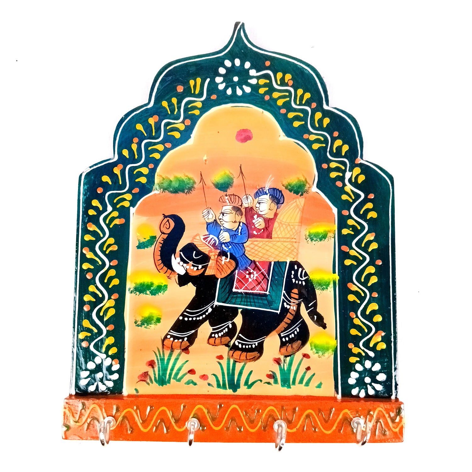 Key Holder Wall Hanging | Key Stand With 4 Hooks | Keys Organizer - For Home, Entrance, Office Decor & Gifts - 9 Inch (Wood, Green ) (Pack of 2) - Apkamart