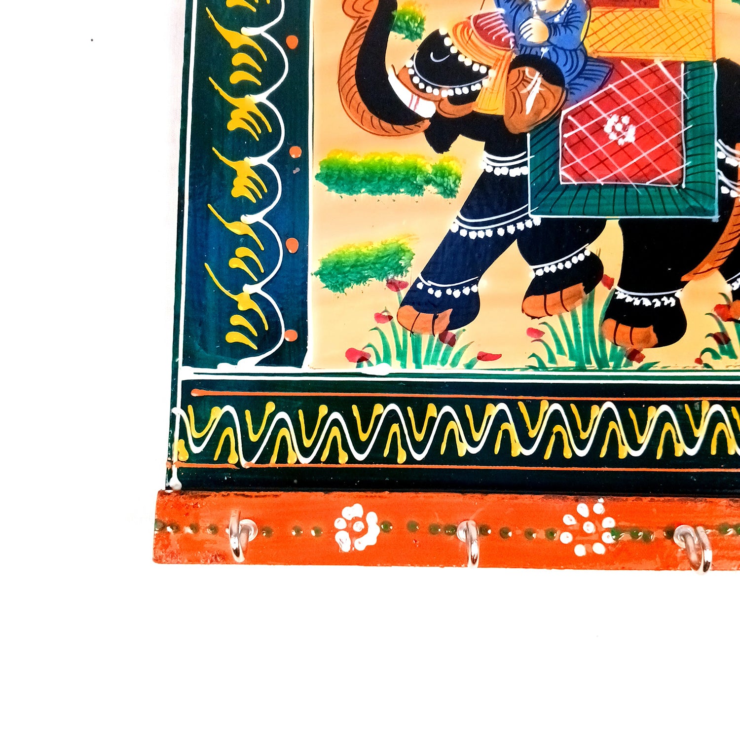 Key Hook Wall Decor | Handpainted Key Holder Stand With 4 Hooks | Key Organiser - For Home, Entrance, Office Decor & Gifts - 12 Inch (Wood, Green) - Apkamart