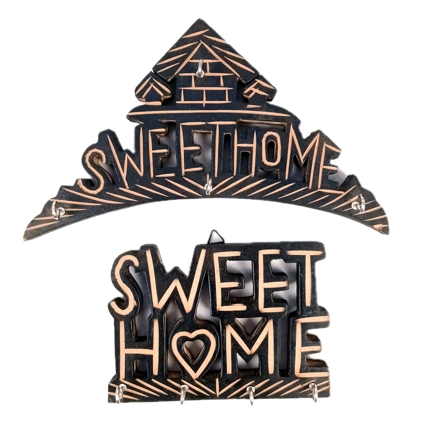 Key Hook Wall Decor | Key Holder Stand Sweet Home Design Combo| Key Hanger Organiser - For Home, Entrance, Office Decor & Gifts - 10 Inch (8 Hooks) (Pack Of 2) - Apkamart