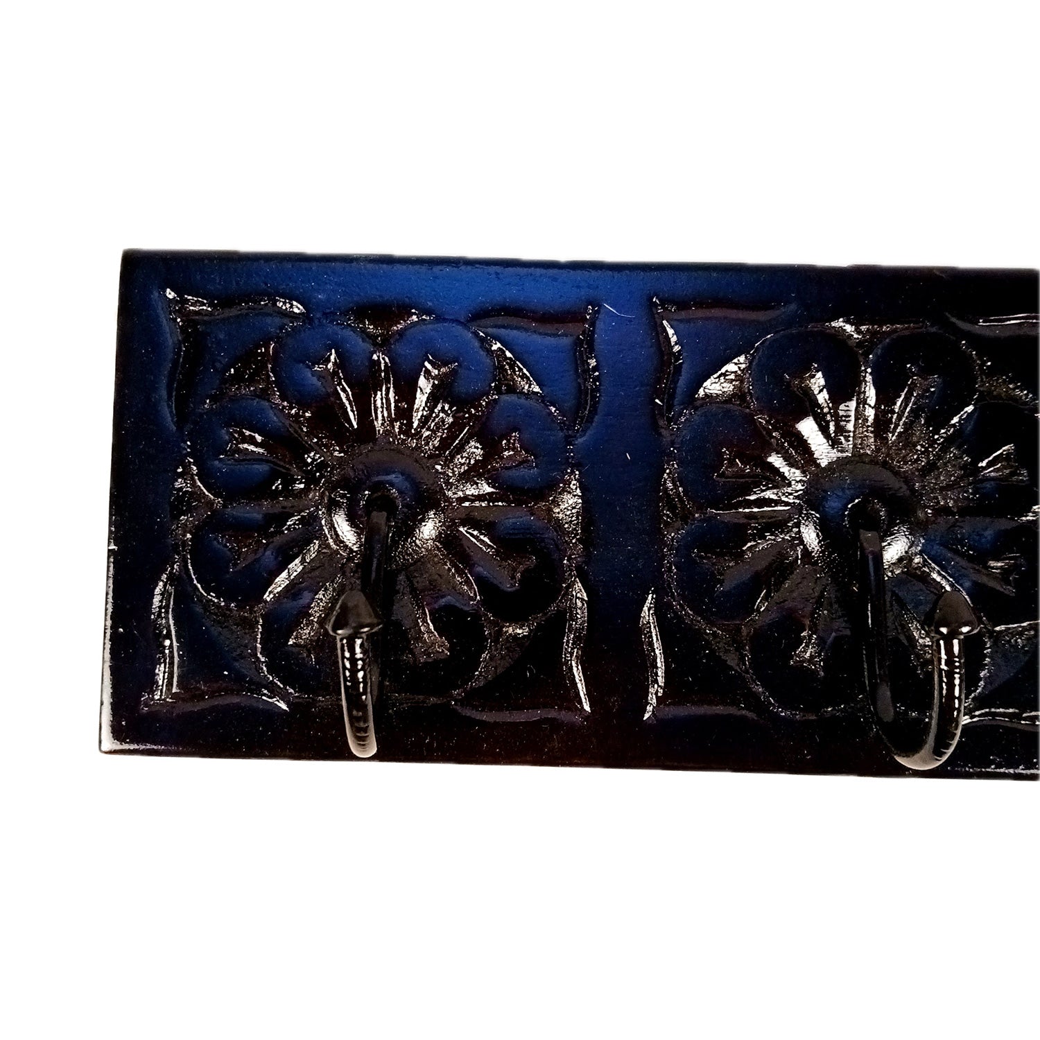 Wall Hook Hanging | Wooden Key Holder With Ethnic Carving | Multipurpose Organizer For Hanging Bags, Scarf, Clothes | For Home, Entrance, Decor - 12 Inch (3 Hooks) - Apkamart