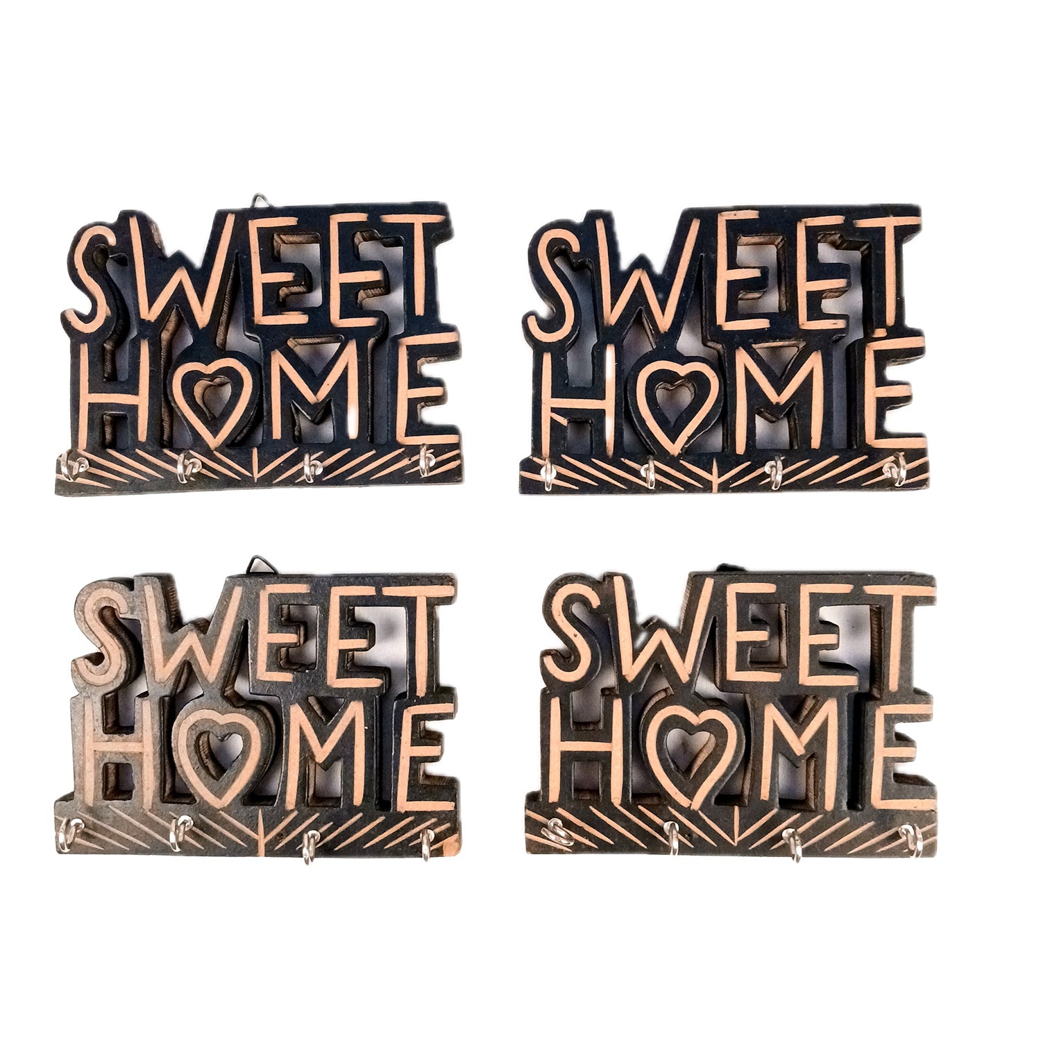 Key Holder Wall Hanging | Key Hook Stand Sweet Home Design | Keys Organizer - For Home, Entrance, Office Decor & Gifts - 7 Inch (16 Hooks) (Pack Of 4) - Apkamart