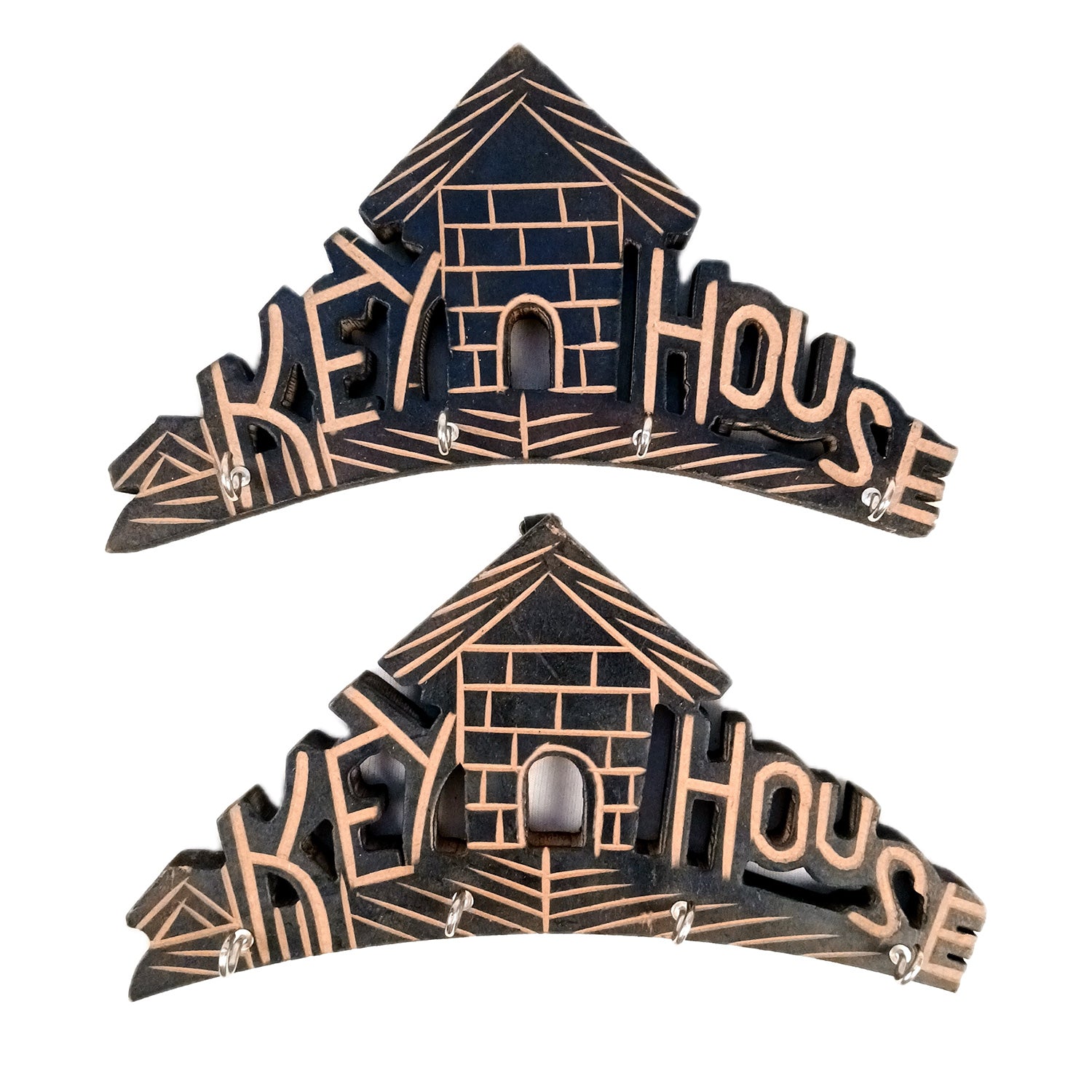 Key Hook Wall Decor | Key Holder Stand Key House Design| Key Hanger Organiser - For Home, Entrance, Office Decor & Gifts - 10 Inch (8 Hooks) (pack Of 2) - Apkamart