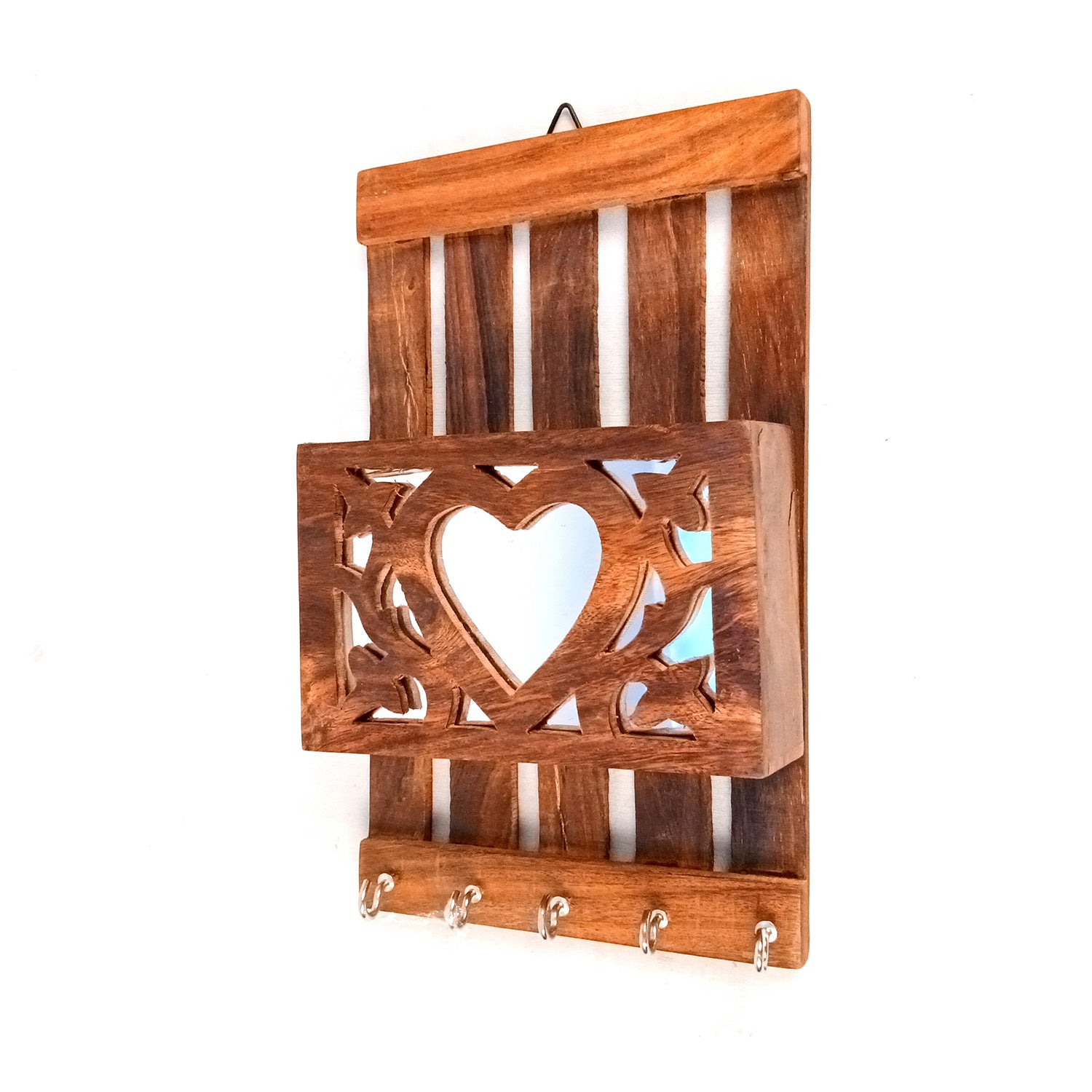 Key Holder with Letter Box | Key Hook Stand | Wooden Keys & Paper Organizer - For Home, Entrance, Office Decor & Gifts - 10 Inch (5 Hooks) - Apkamart