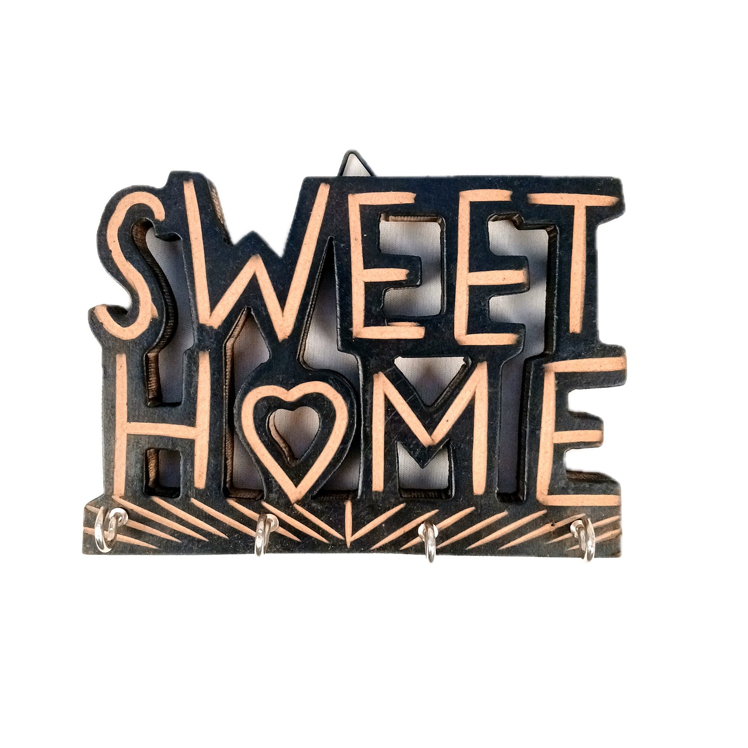 Key Holder Wall Hanging | Key Hook Stand Sweet Home Design | Keys Organizer - For Home, Entrance, Office Decor & Gifts - 7 Inch (4 Hooks) - Apkamart