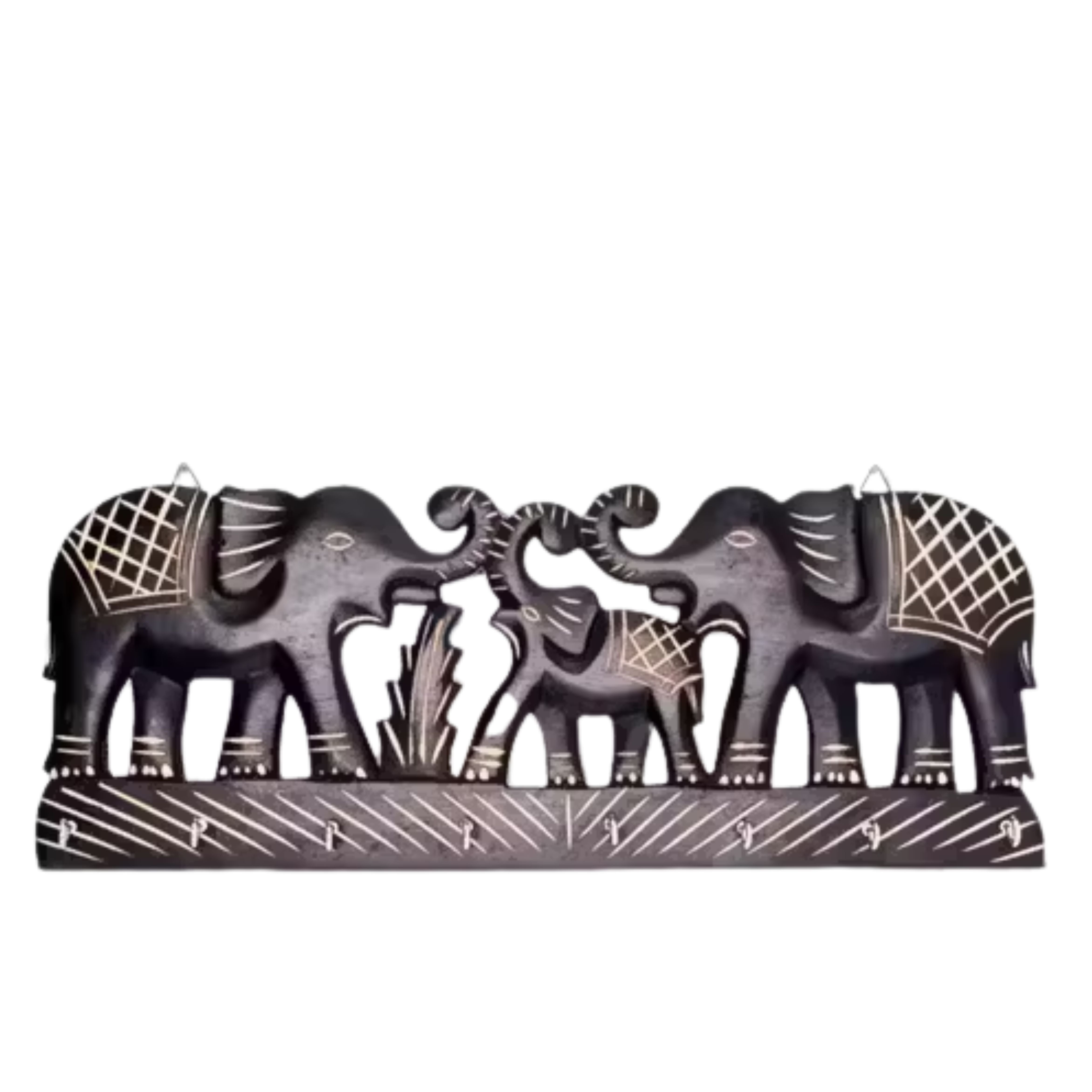 Elephant Key Holder for Wall | Wooden Key Stand with Hooks | Decorative Elephant Design Key Organizer for Home & Office - 12 Inch (6 Hooks) - Apkamart #Style_Design 1