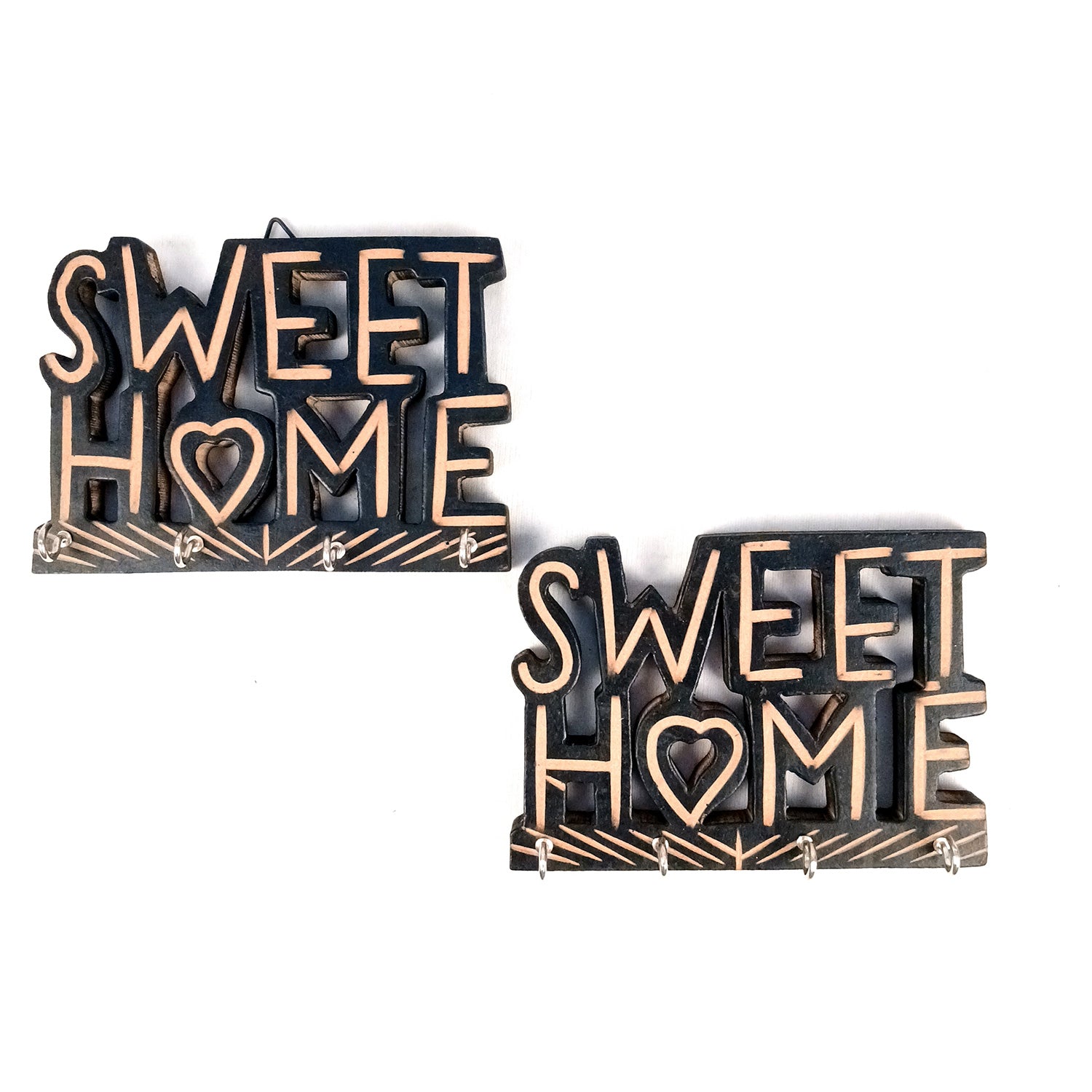 Key Holder Wall Hanging | Key Hook Stand Sweet Home Design | Keys Organizer - For Home, Entrance, Office Decor & Gifts - 7 Inch (8 Hooks) (Pack Of 2) - Apkamart