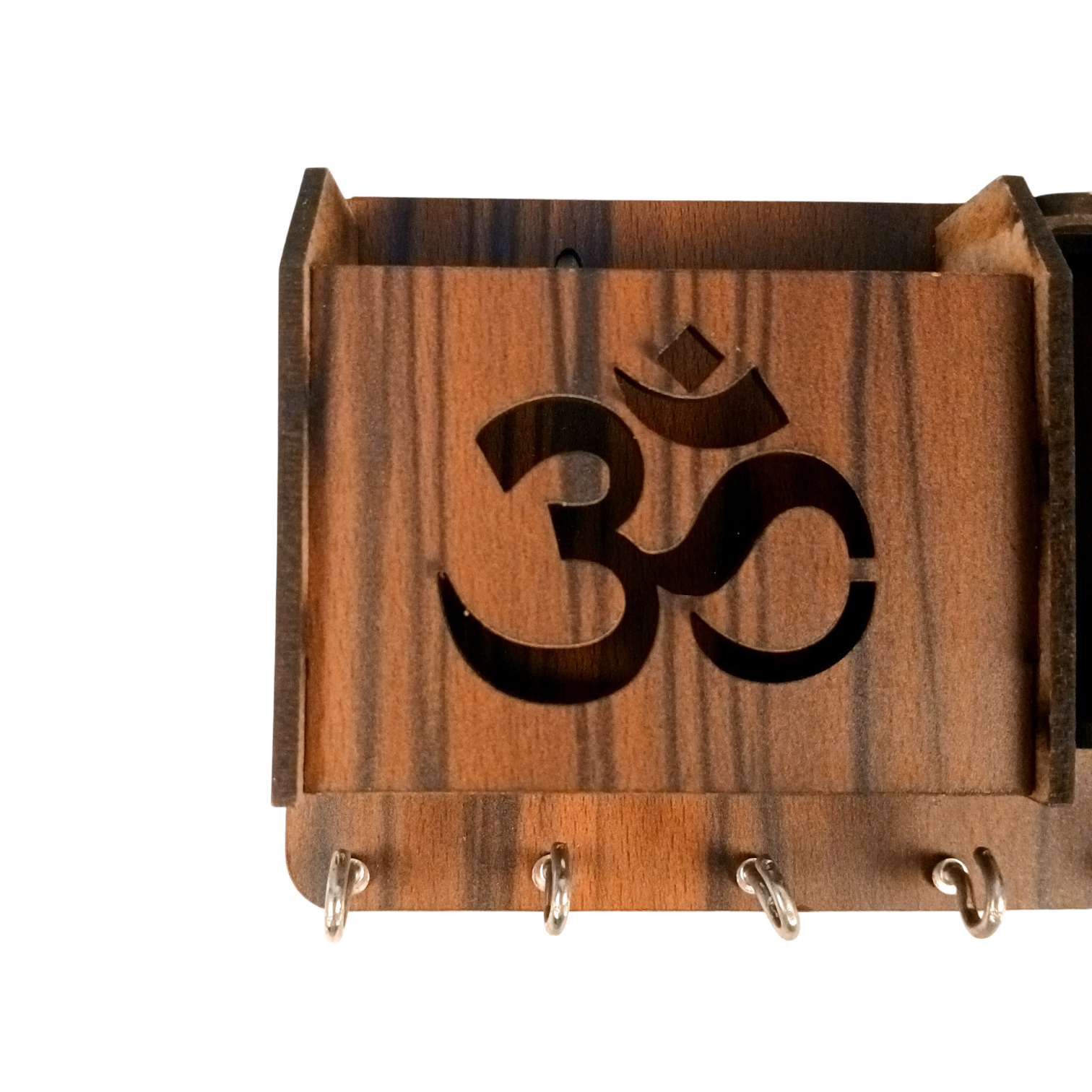 Wooden Key Holder with Om & Swastik Design | Wall Mounted Key Stand for Home & Office | Religious Wooden Key Hanger for Wall Decor & Gifts - 9 Inch ( 8 Hooks) - Apkamart