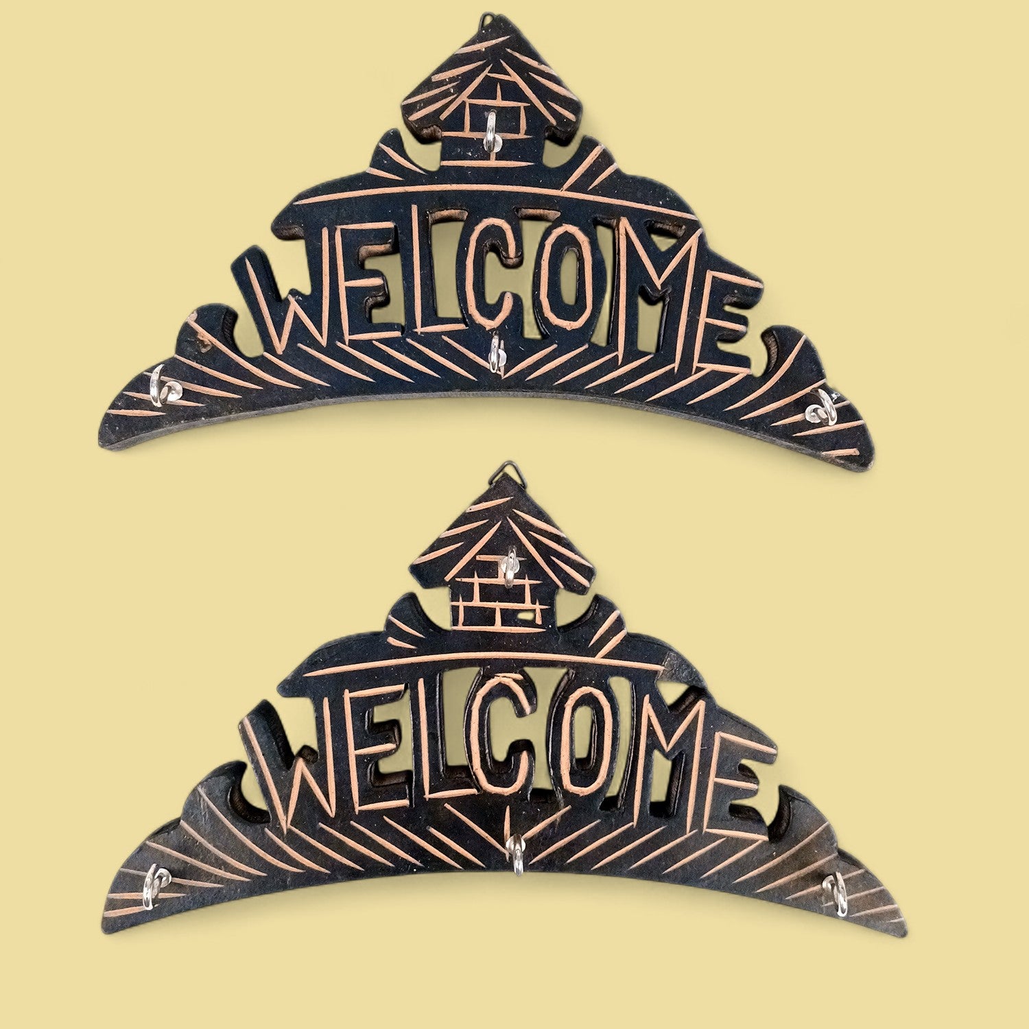 Key Hook Wall Decor | Key Holder Stand Welcome Design| Key Hanger Organiser - For Home, Entrance, Office Decor & Gifts - 10 Inch (8 Hooks) (Pack Of 2) - Apkamart