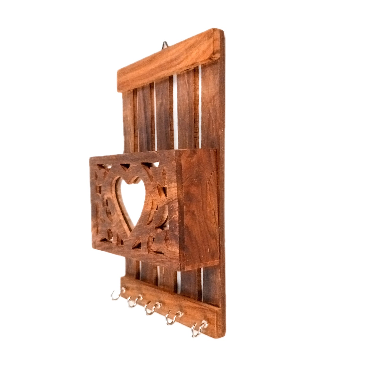 Key Holder with Letter Box | Key Hook Stand | Wooden Keys & Paper Organizer - For Home, Entrance, Office Decor & Gifts - 10 Inch (5 Hooks) - Apkamart